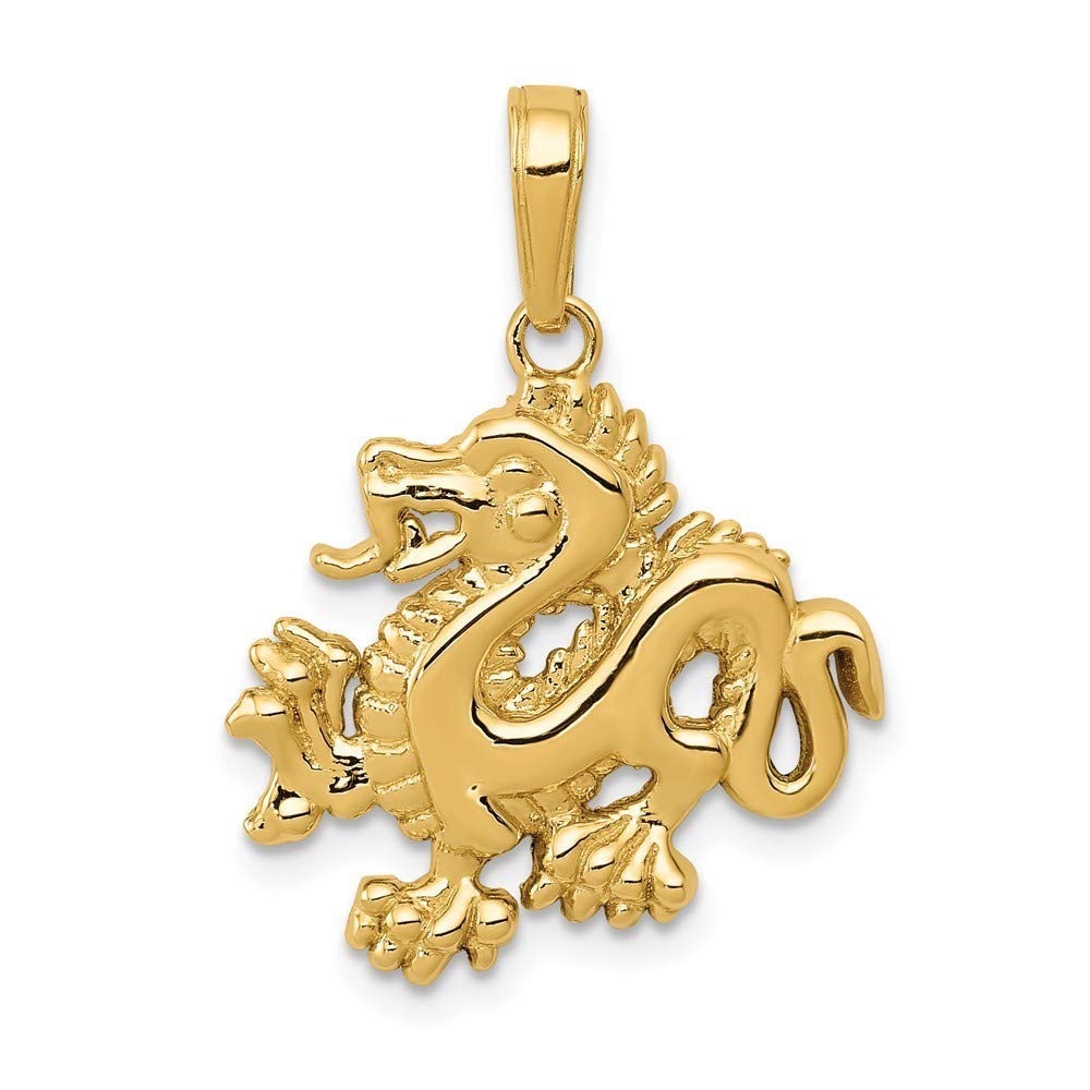 14K Yellow Gold Solid Polished Dragon Pendant Necklace - Roy Rose Jewelry for Men & Women - Perfect for Gifts, Chinese New Year, and Zodiac Fashion Accessories