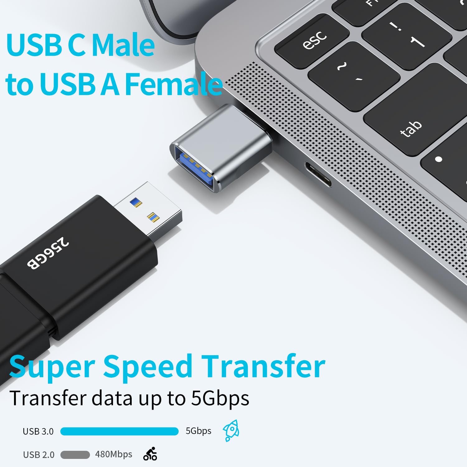 6-Pack USB A to USB C Adapter & USB C to USB Adapter - Fast Charging OTG Cable for MacBook Pro 2023, iPad Pro, iMac, iPad Mini 6, Laptops & Type-C Devices - Perfect for Home, Office & Travel (Grey)