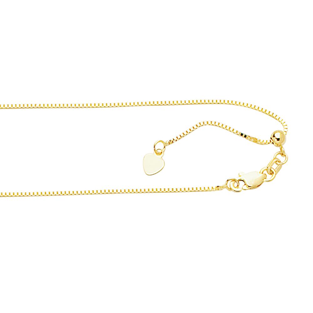 10K Gold 0.85mm Adjustable Box Chain Necklace for Women - Dainty & Elegant Jewelry Gift for Her - Perfect for Layering, Everyday Wear & Special Occasions