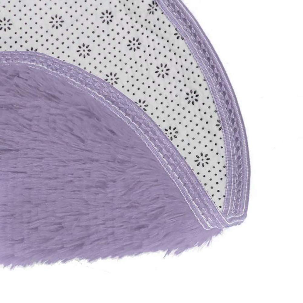 40cm Round Coral Fleece Bath Mat - Soft Non-Slip Floor Rug for Bathroom & Bedroom - Home Decor in Grey & Purple - Perfect for Shower, Bathtub & Bedside Use