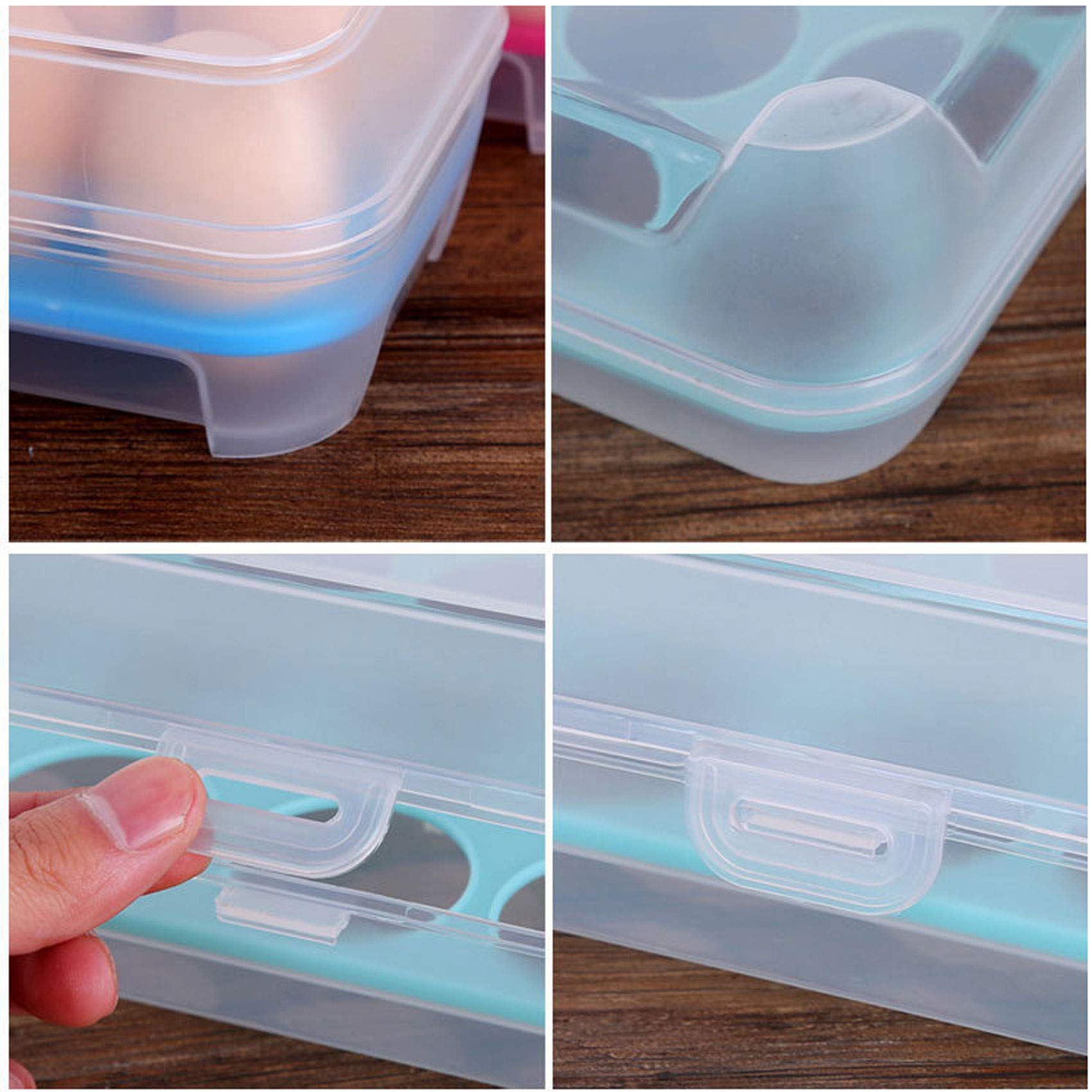 Plastic Deviled Egg Holder for Refrigerator - Stackable Egg Storage Container with Lid, Holds 15 Eggs (Blue) - Perfect for Picnics, Parties & Meal Prep
