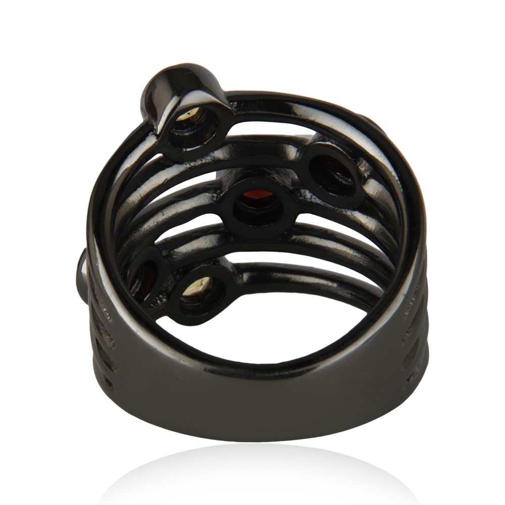 PANOPLY GEMSTONE RING - Multi Birthstone Eternity Band Stacking Ring with Garnet, Citrine & Black Rhodium (Size 5.5) - Perfect for Anniversary Gifts, Mother's Day Jewelry & Everyday Stackable Fashion