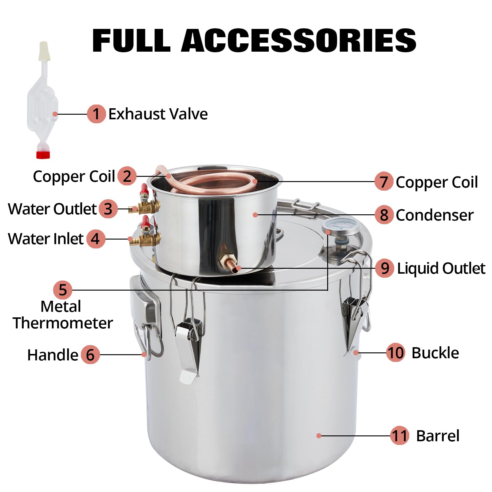 GARVEE 3 Gallon (2 Pots) Alcohol Distiller Kit - Stainless Steel with Copper Tube for Home Brewing Whisky, Wine, Brandy - Perfect for DIY Moonshine, Craft Spirits & Homemade Liquor Making