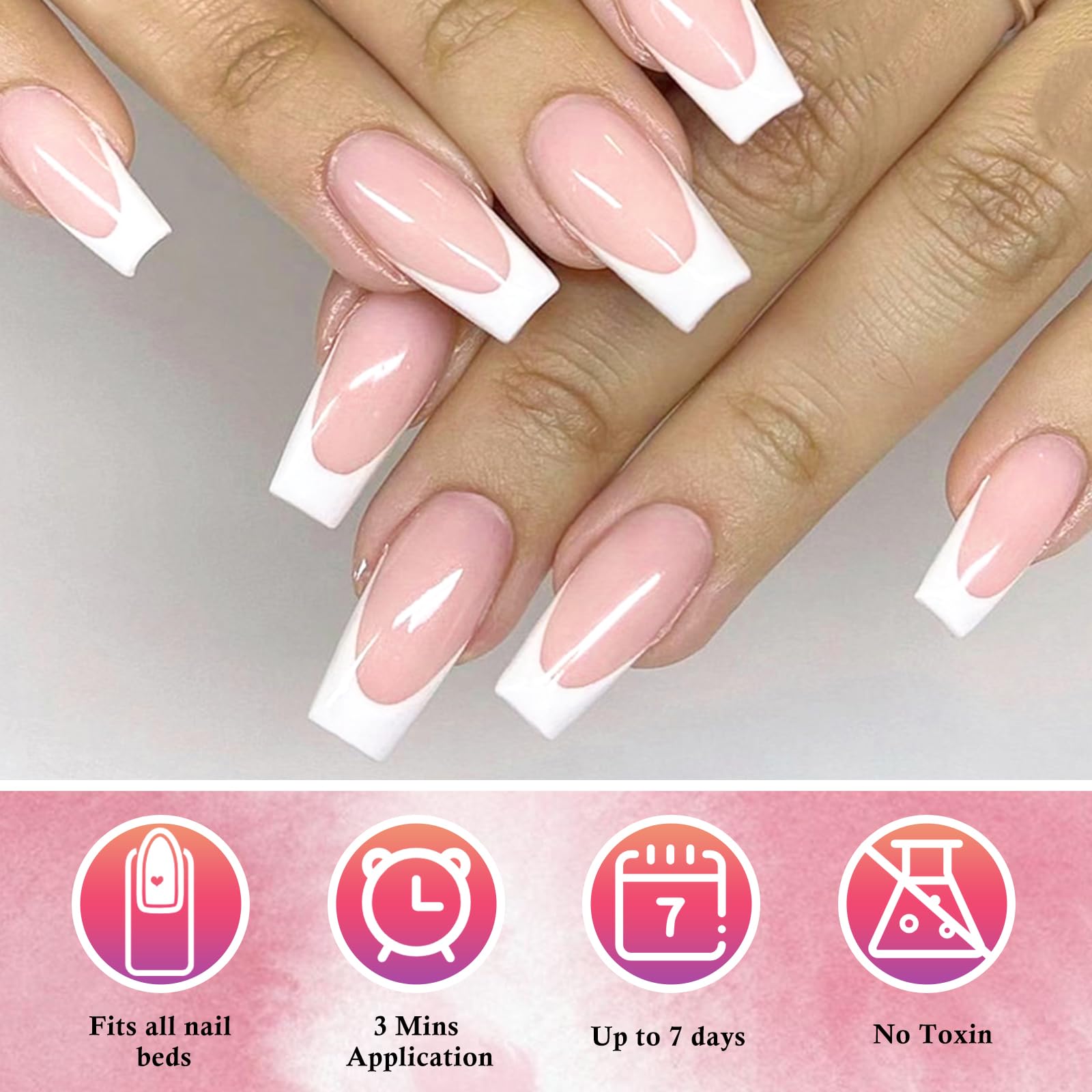 AddFavor 120pcs White French Tip Press on Nails - Medium Square Fake Nails with Adhesive Tabs | Nude False Nails for Women & Girls | Perfect for Parties, Weddings & Daily Wear