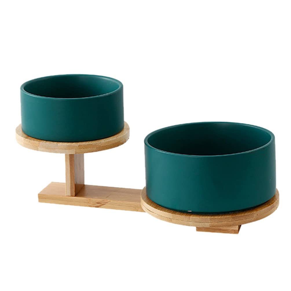 DOITOOL 1 Set Ceramic Fruit Bowl with Wooden Stand - Elegant Serving Dish for Chips, Dips, Candy, Desserts, Appetizers - Perfect for Parties, Kitchen Counter Display & Dining Table Decor - Dark Green