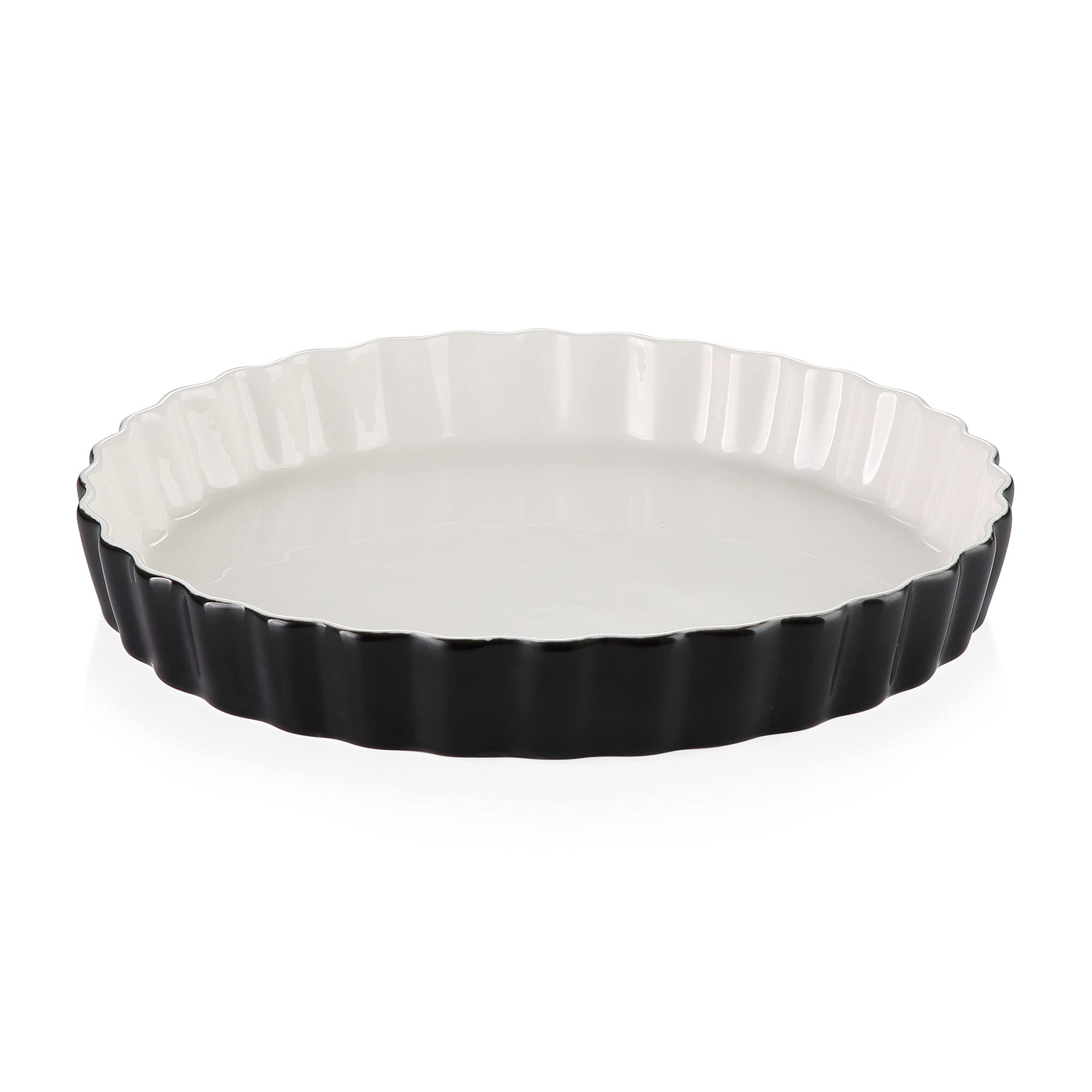 LOVECASA 10 Inch Non-Stick Porcelain Pie Pan - Reusable Round Quiche Baking Dish with Ruffled Edge | Oven, Microwave & Dishwasher Safe | Perfect for Thanksgiving Pies, Holiday Desserts & Family Dinners (Black)