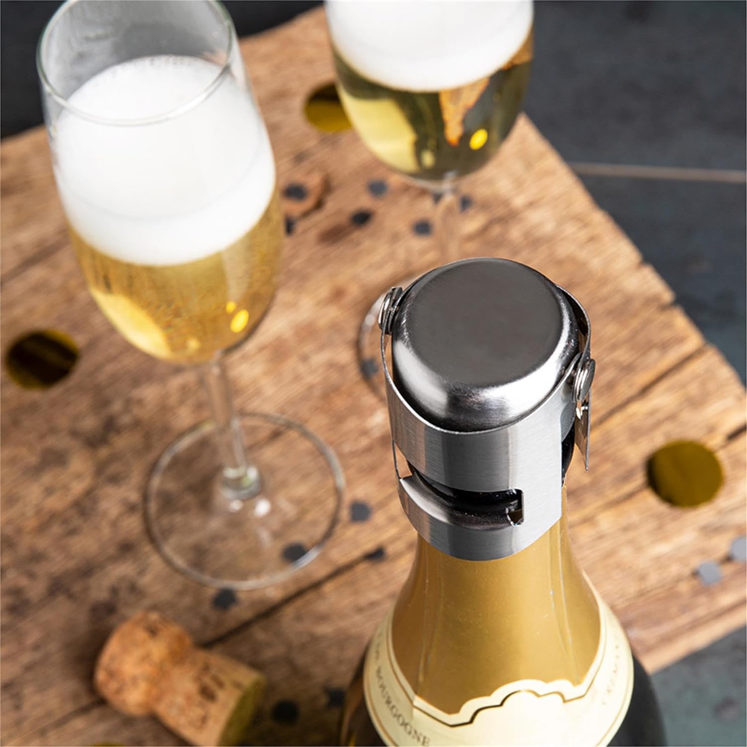 Premium Stainless Steel Champagne Sealer Stopper - 2-Pack Sparkling Wine Bottle Plug with Extended Seal | Ideal for Parties, Weddings & Home Use | Elegant Silver Wine Accessory Gift Set