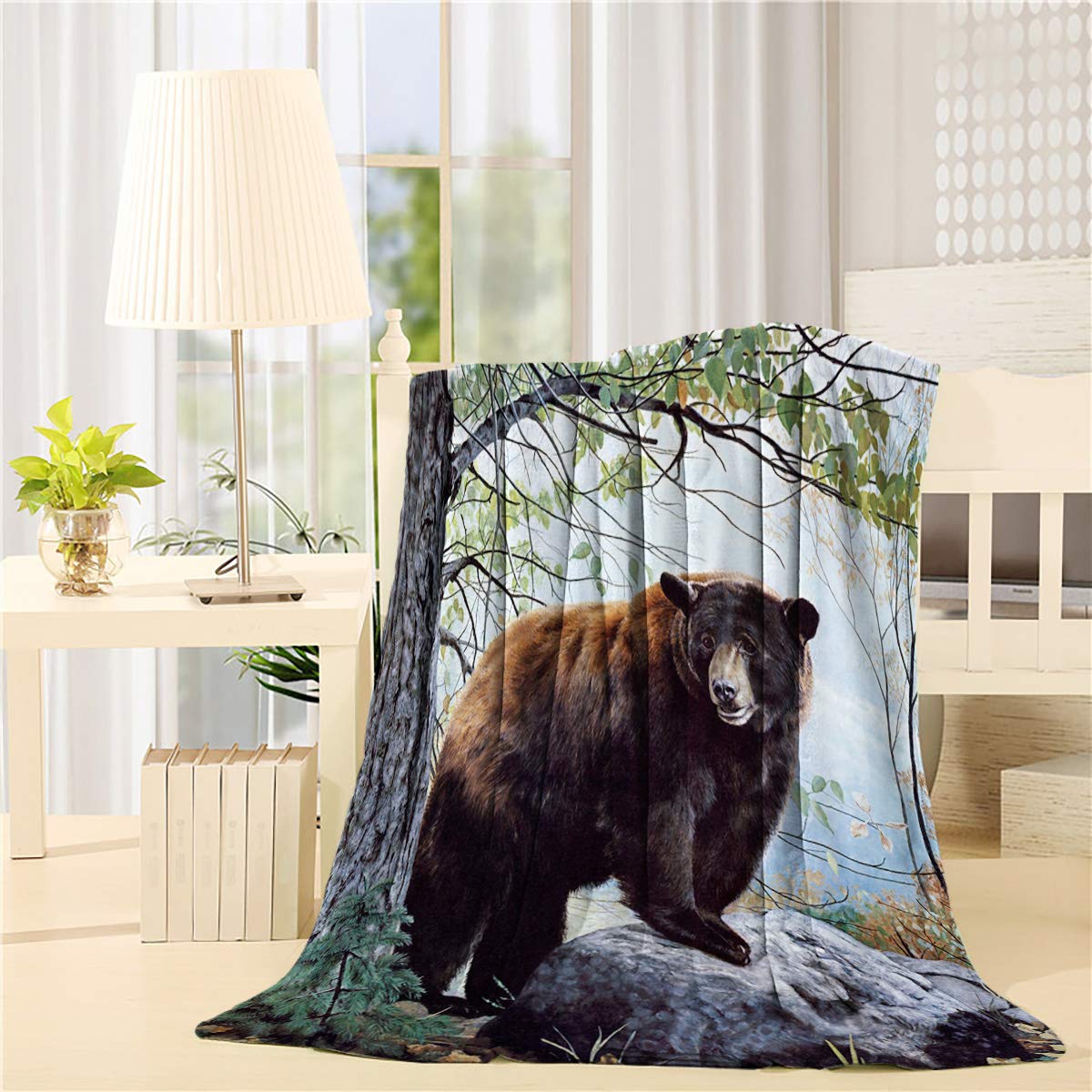 Super Soft Fleece Throw Blanket 50x80 Inches - Bear Forest Nature Design Lightweight Plush Microfiber Blanket for Couch, Bed & TV - All Season Warm Cozy Blanket for Home, Office, Camping and Travel