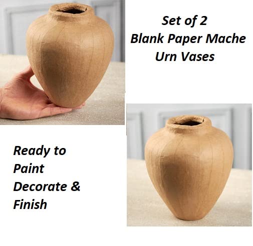 DIY Unfinished Paper Mache Vases Set of 2 - White Urn Vases for Crafting, Painting & Decorating - Perfect for Home Decor, Wedding Centerpieces & DIY Art Projects