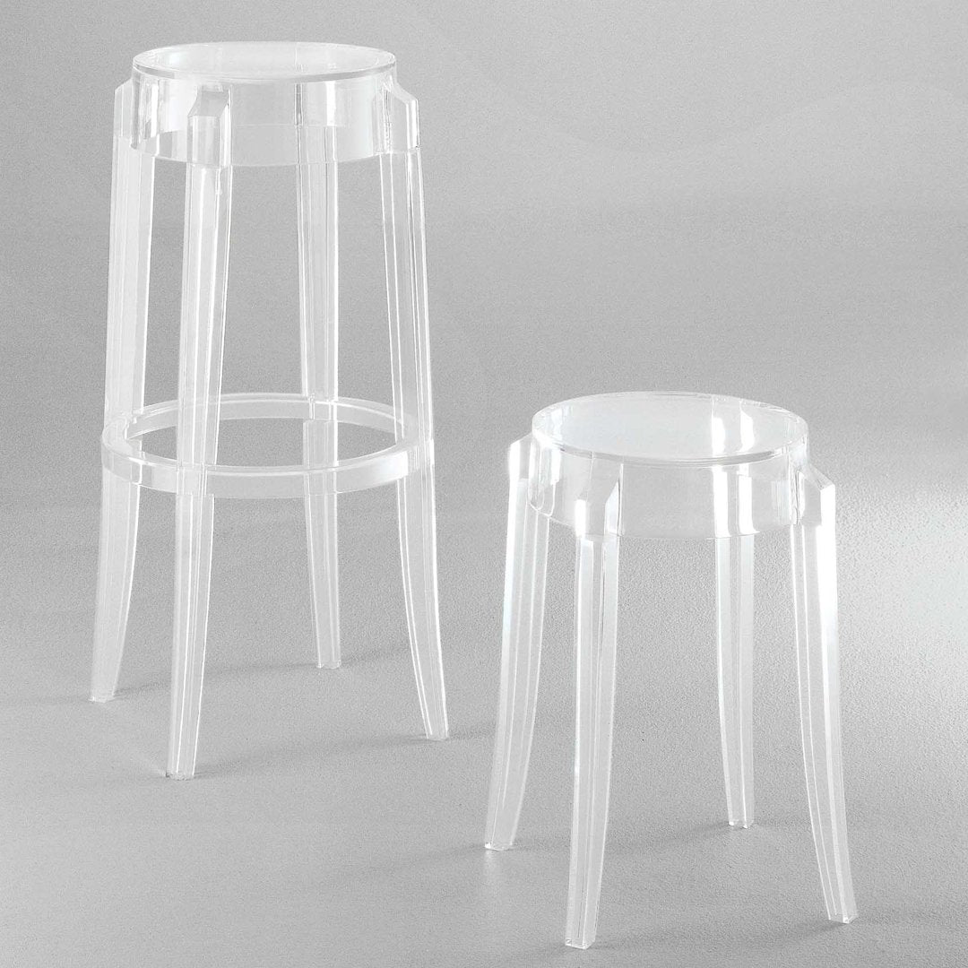 Charles Ghost Stool Set of 2 - Modern Acrylic Bar Stools for Kitchen Island & Home Decor - Perfect for Dining Room, Lounge & Contemporary Interior Design