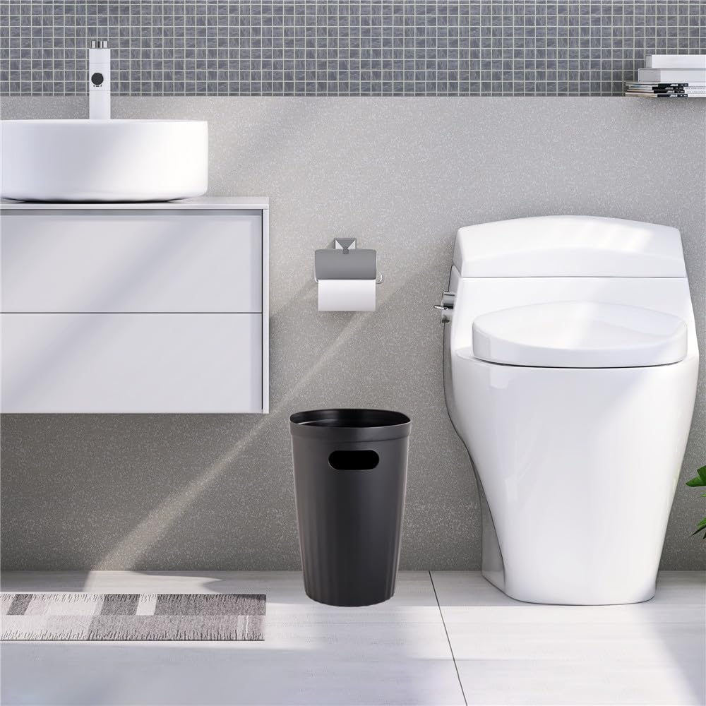 Slim Plastic Trash Can with Handle - Narrow Waste Basket for Bathroom, Bedroom, Kitchen, Office & Dorm - Space-Saving Garbage Bin for Small Spaces (Black) - Perfect for Tight Corners & Under Sinks