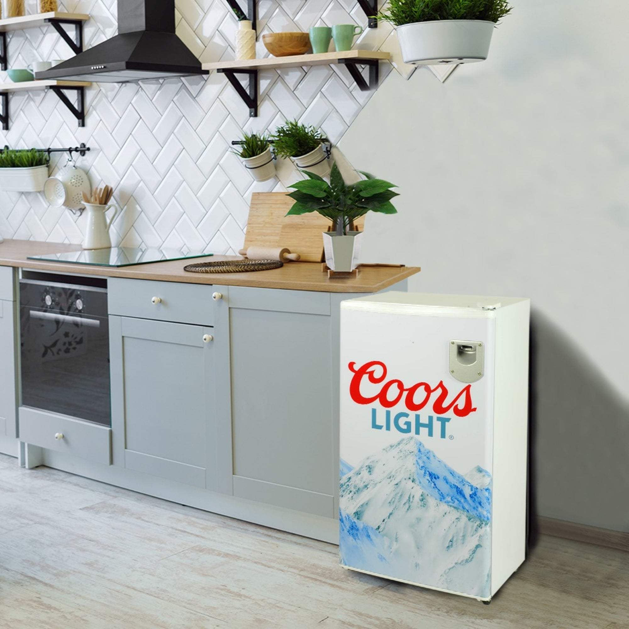 Coors Light Compact Refrigerator with Bottle Opener - 3.2 cu ft (90L) White Mini Fridge, Space Saving Flat Back Design, Reversible Door, Tempered Glass Shelves - Licensed Coors Light Beer Cooler for Home, Office, Dorm, or Man Cave - Perfect for Beer Lovers & Entertaining