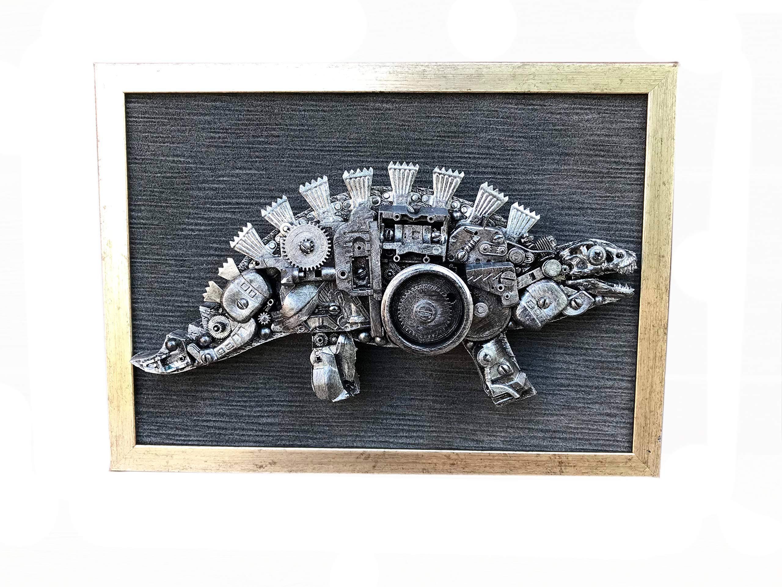 Steampunk Dinosaur Painting - Industrial Wall Decor & Junk Art for Home, Office, or Man Cave | Unique Steampunk Art Gift for Sci-Fi Fans