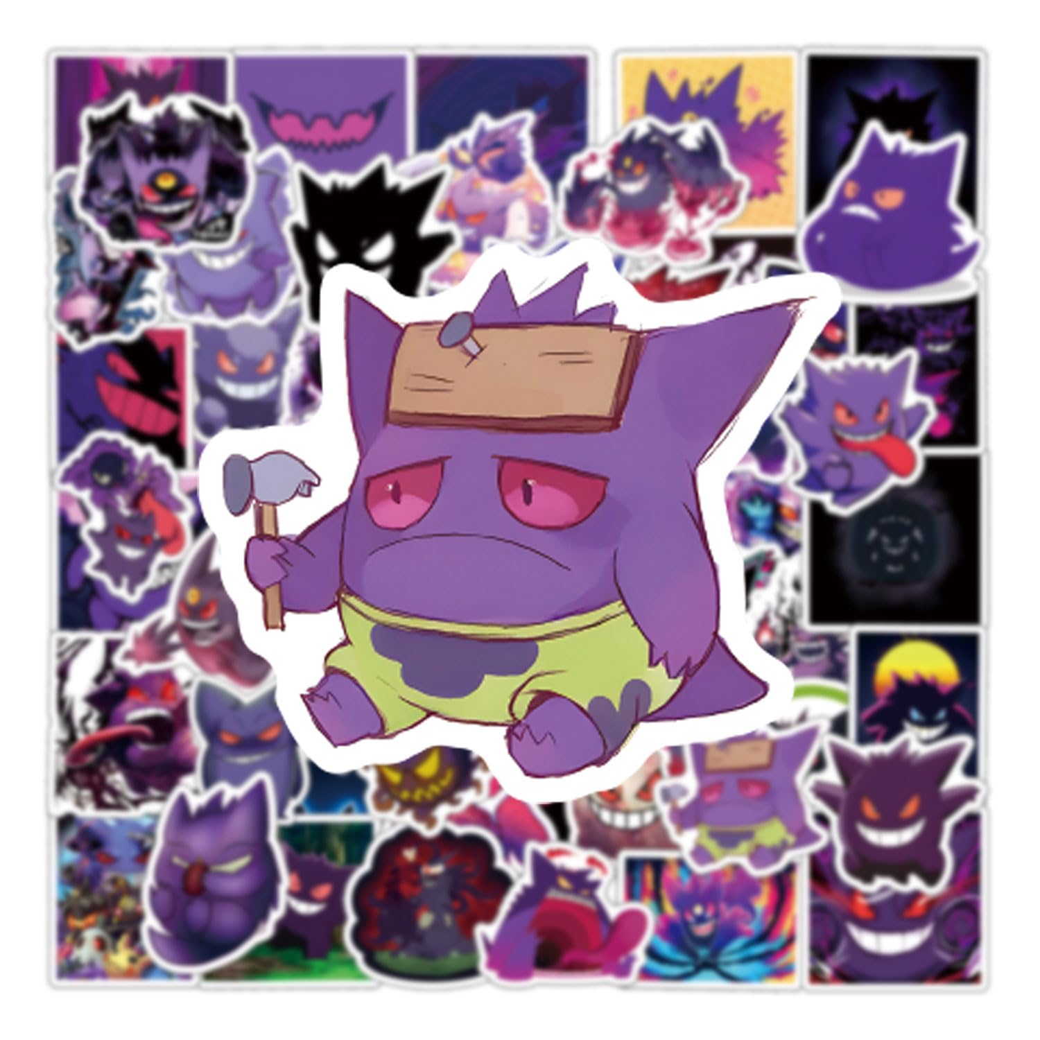 64 PCS Gengar Stickers - Waterproof Vinyl Anime Stickers for Water Bottles, Laptops, Phones - Perfect for Scrapbooking, Journaling, Party Favors & Decor (Great for Adults, Teens & Kids) - Cute Cartoon Aesthetic Stickers for School, Office & Home Use