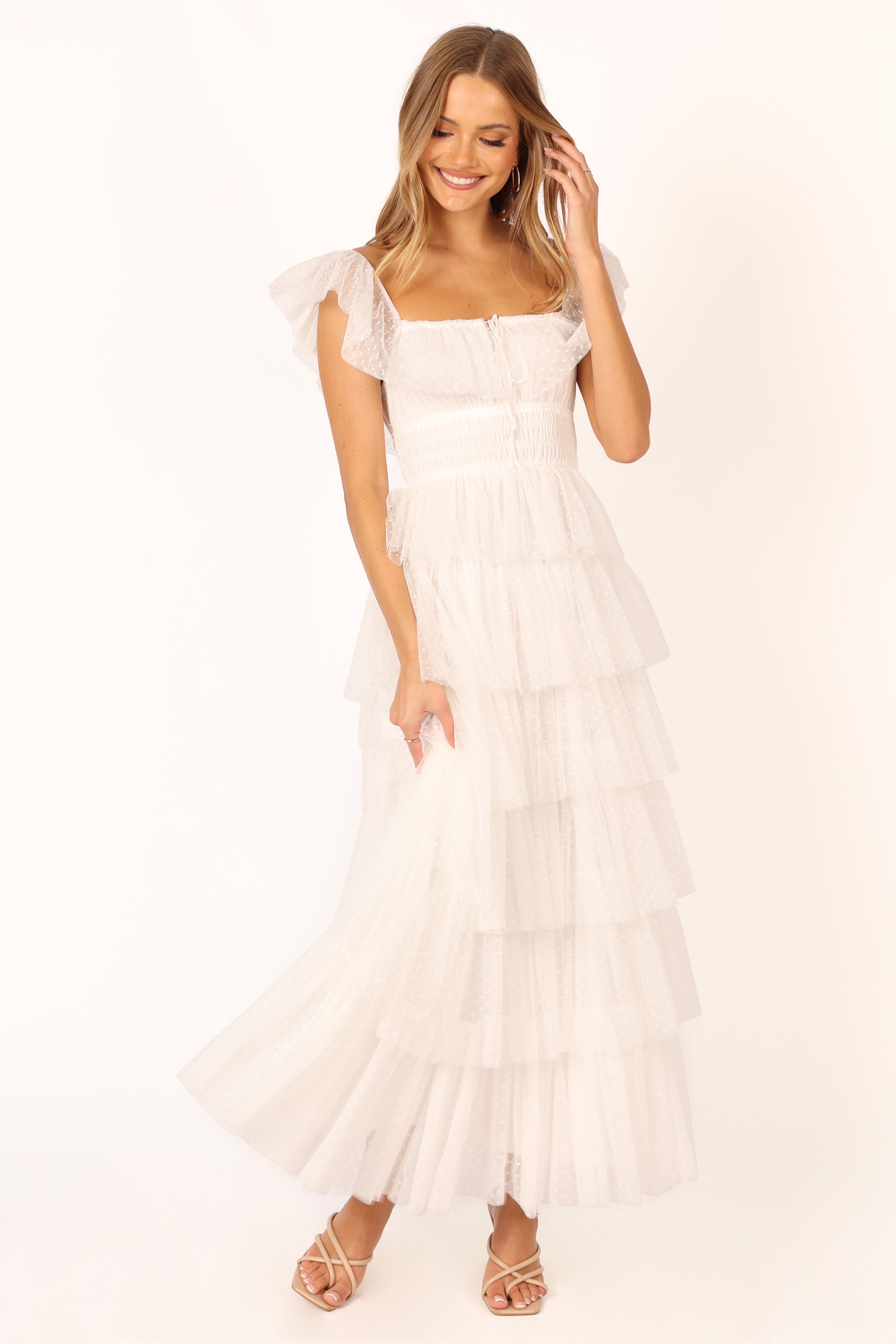 Belle Maxi Dress for Women - Elegant Off White Long Summer Dress for Beach, Wedding & Party | Flowy Boho Style with Side Slit