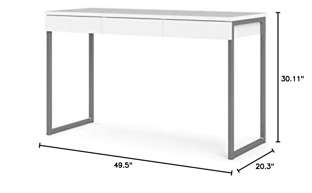 Pemberly Row Modern White Home Office Desk - 3-Drawer Multi-Functional Writing Desk for Small Spaces | Perfect for Remote Work & Study