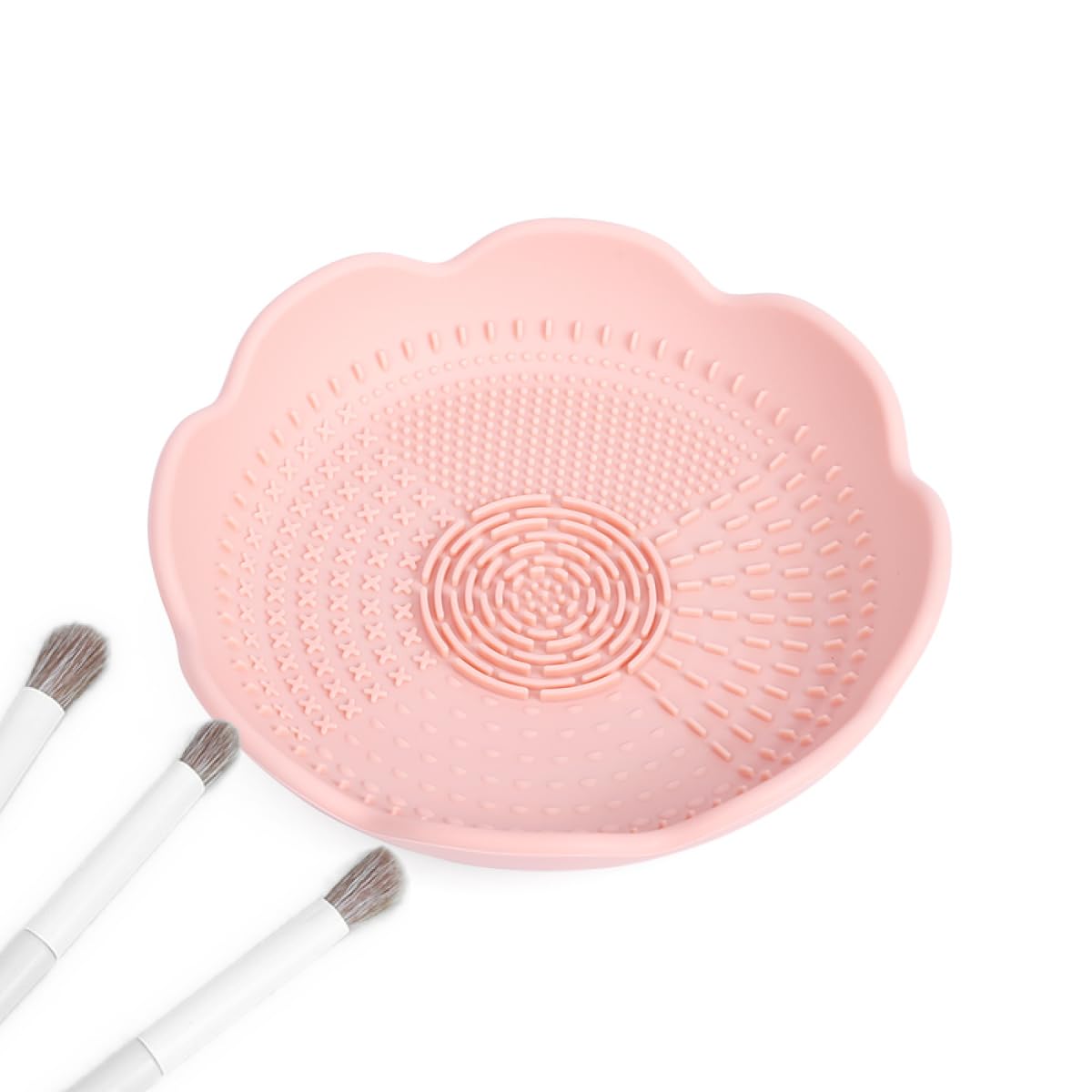 Silicone Makeup Brush Cleaner Mat with Holder Bowl - Petal Design Cosmetic Brush Cleaning Pad for Makeup & Drawing Tools (1PC, Pink) - Perfect for Home & Professional Makeup Artists