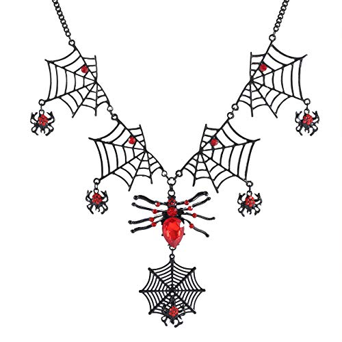 Red Crystal Spider Web Pendant Necklace