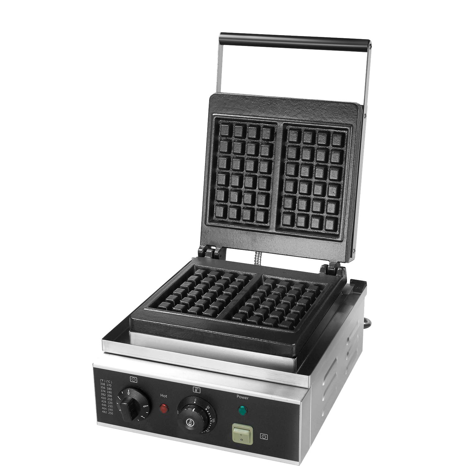 Commercial Square Belgian Waffle Maker - Nonstick 2-Slice Waffle Iron with Timer - Perfect for Breakfast, Brunch & Cafes (110V, Silver) - Make Authentic Belgium Waffles at Home or Restaurant