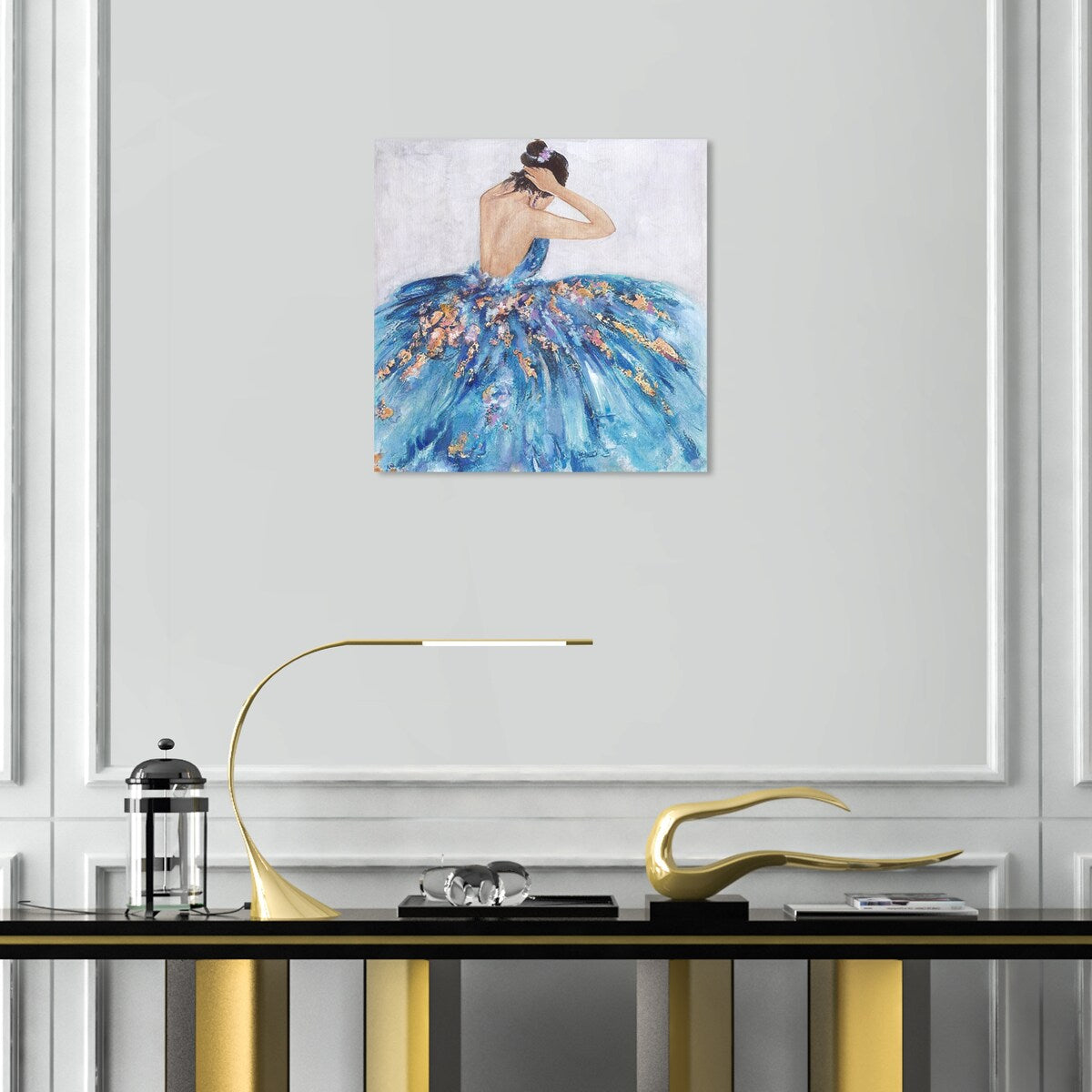Elegant Blue Princess Dress Canvas Wall Art Print - Festive & Glamorous Home Decor for Bedroom, Nursery, or Living Room