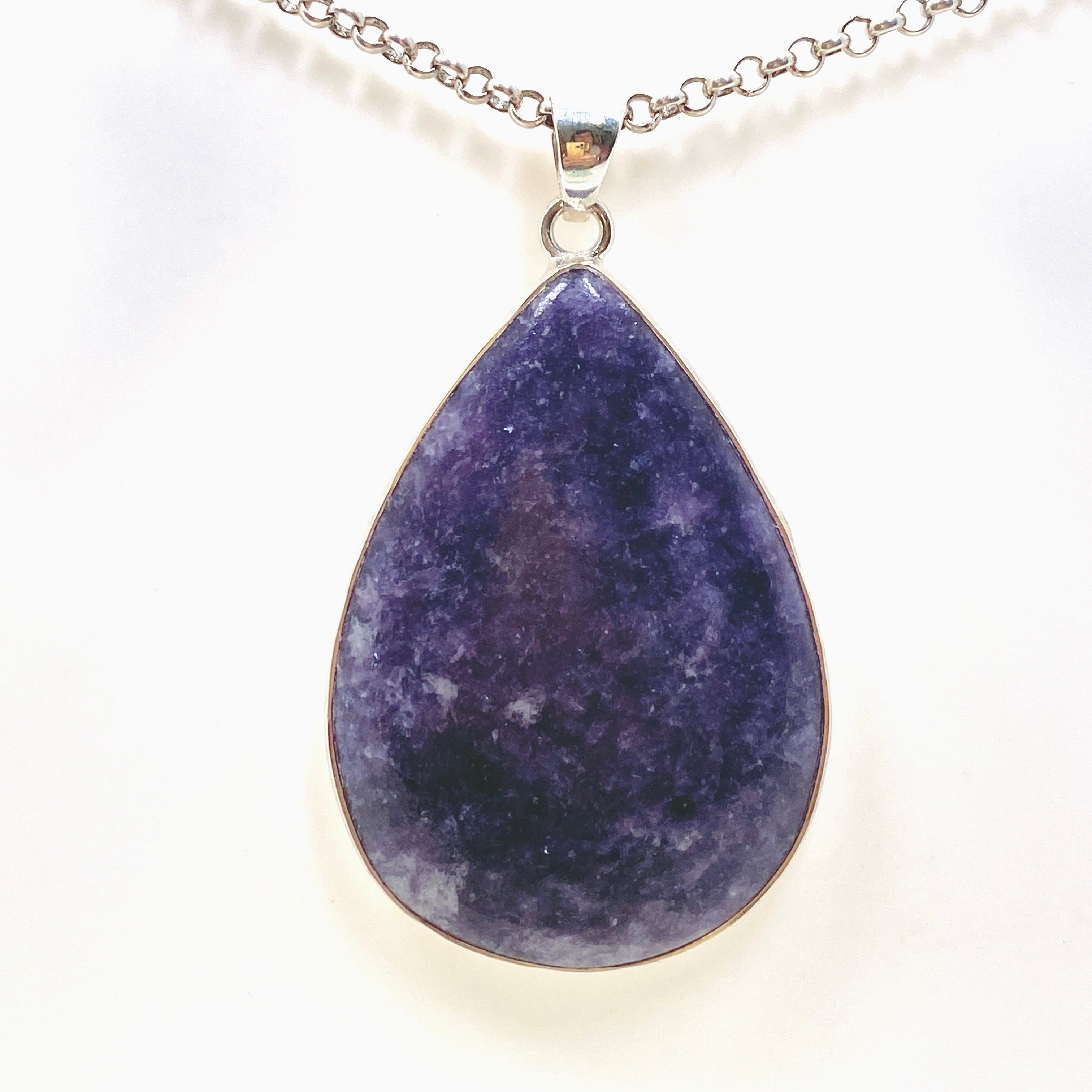 Lepidolite Teardrop Cabochon Pendant in Hammered Sterling Silver Setting KPGJ4609 - Healing Crystal Jewelry for Stress Relief & Meditation