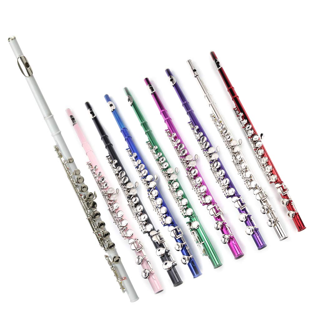 **16 Key Closed Hole C Flute for Beginners, Kids & Students - Cupronickel Flute with Joint Grease, Cleaning Rod & Rose Red Carrying Case - Perfect for School Bands, Music Lessons & Home Practice**