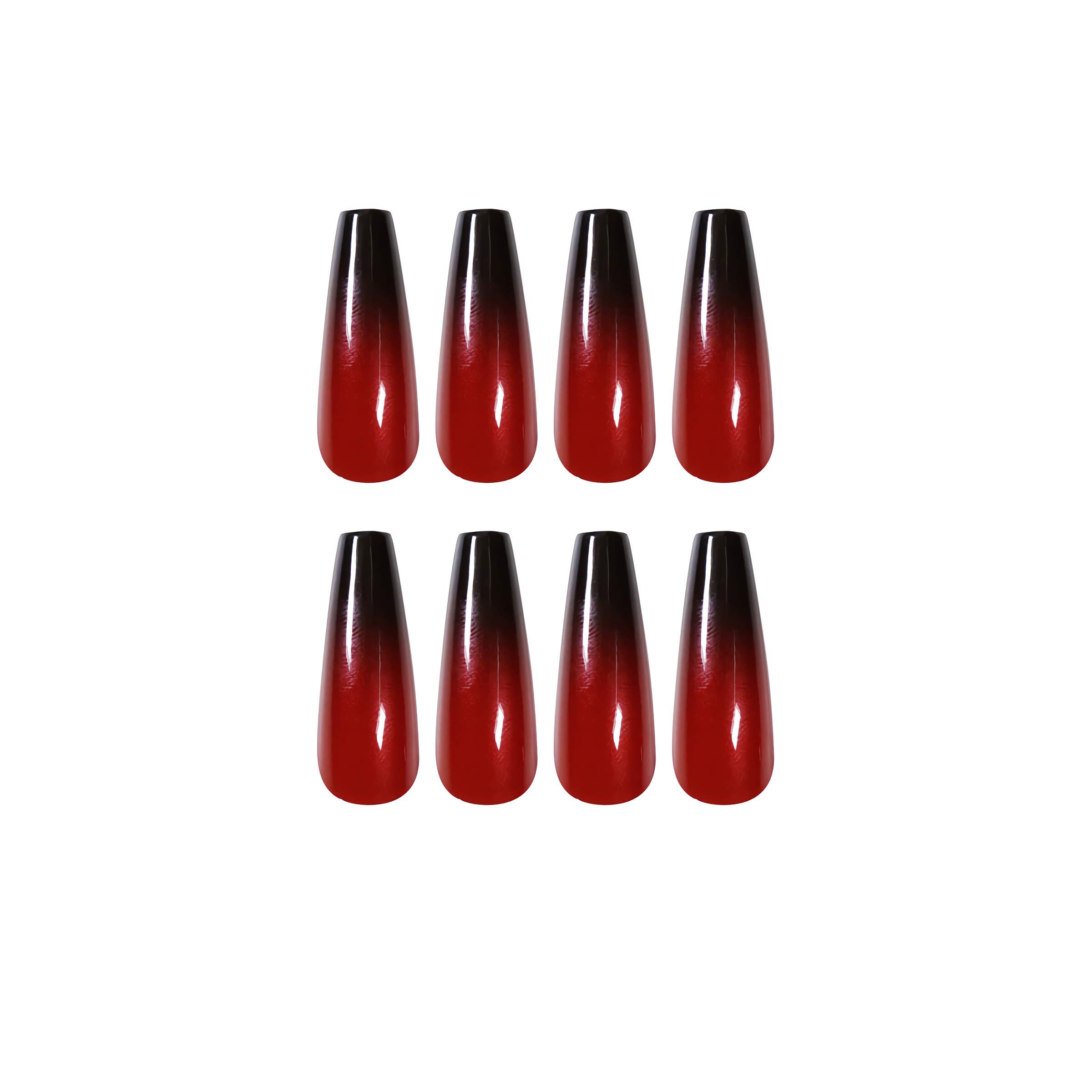 MISUD Long Coffin Press on Nails - 24pcs Ballet Ballerina Fake Nails with Glossy Finish, Goth Black Red Ombre Acrylic Nails for Women & Girls DIY | Vintage Nail Art Design for Parties, Halloween & Special Occasions