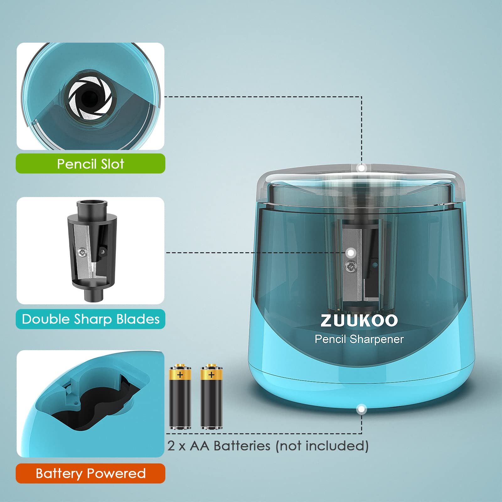 Electric Pencil Sharpener - Battery Powered for Kids & Artists - Home & School Use