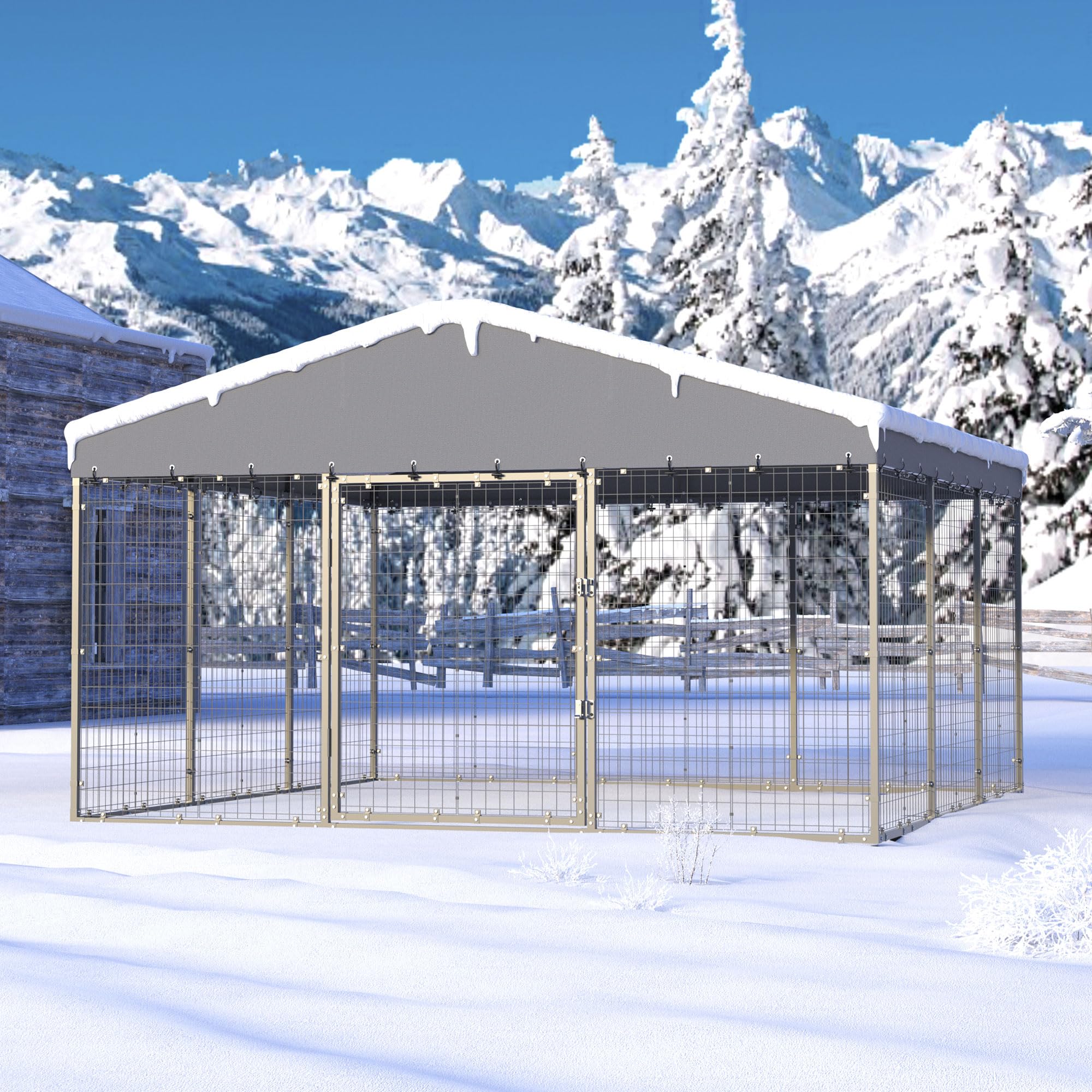Kullavik Heavy Duty Large Outdoor Dog Kennel - Galvanized Steel Dog Cage with Roof & Double Safety Locks - Durable Pet Fence for Backyard, Kennel, or Travel - Perfect for Large Breed Dogs