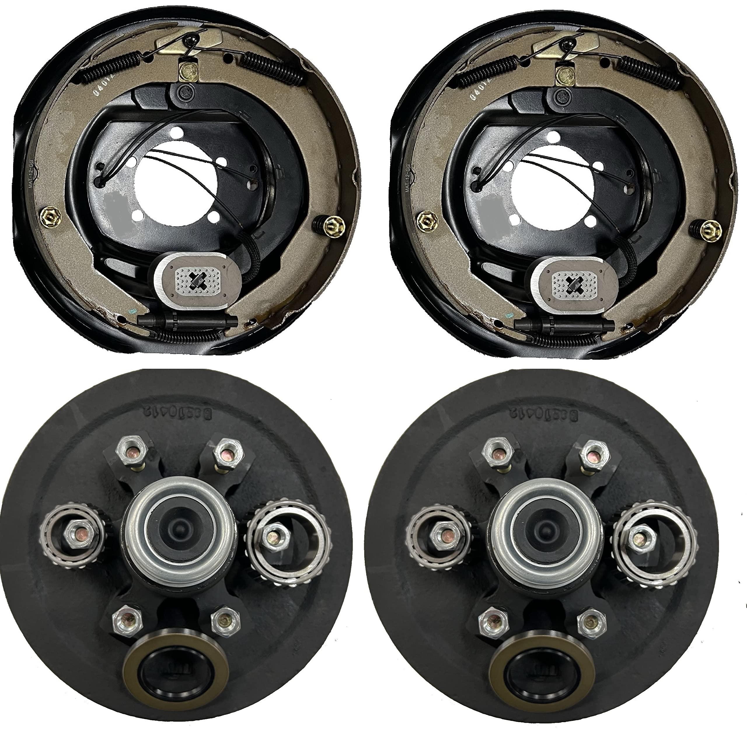 2-Pack Electric Trailer Brake Kit - 12 Inch RH Backing Plates with Hub & Drum (6 on 5.5 Bolt Pattern) - Perfect for Towing Trailers, Boat Trailers & Heavy-Duty Hauling