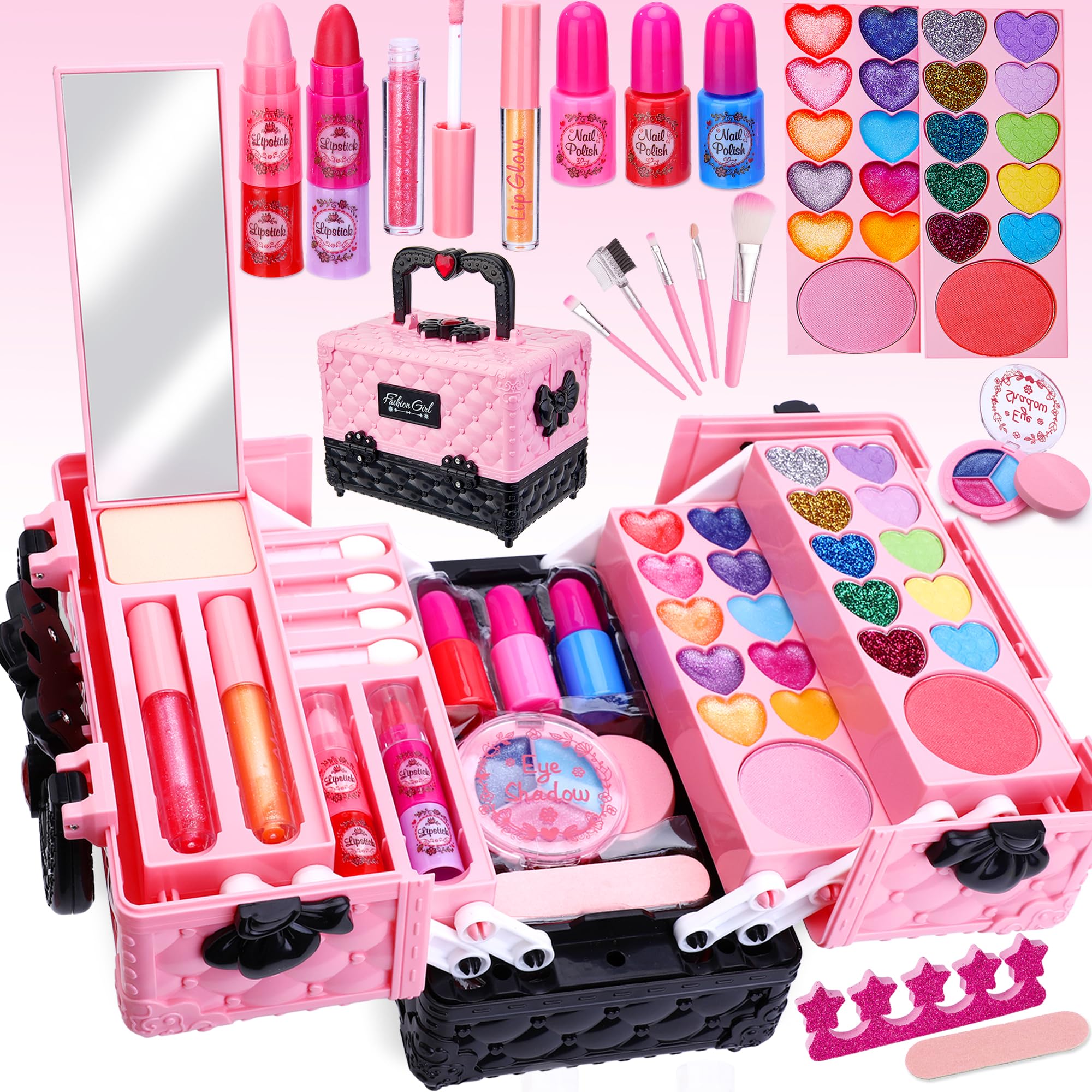 Lubibi Washable Kids Makeup Kit - Safe Cosmetic Toy for Girls 4-8, Birthday & Christmas Gift for Pretend Play