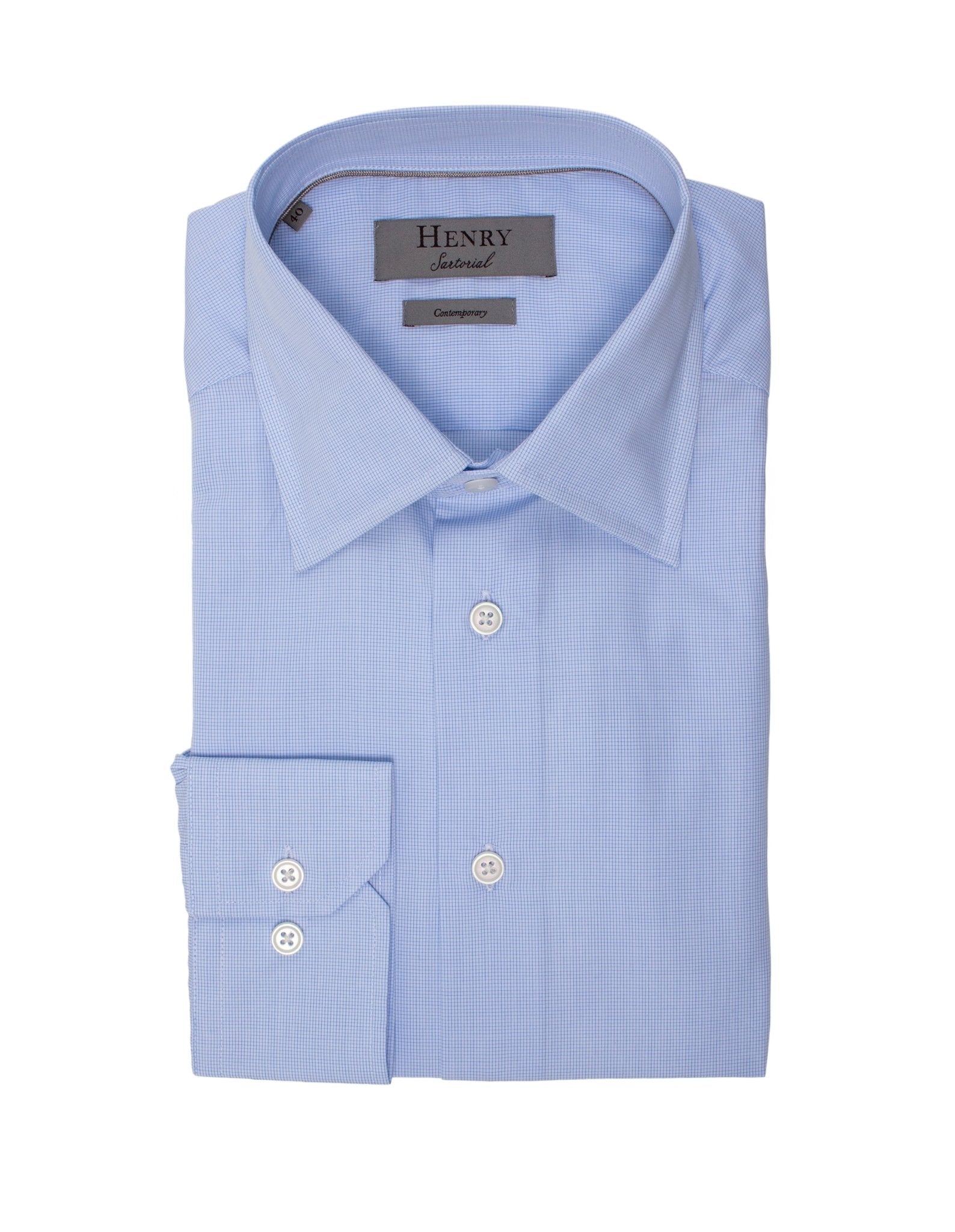 HENRY SARTORIAL Classic Fit Micro Check Cotton Blend Dress Shirt for Men - Blue | Business Casual & Office Wear | Comfortable Button Down Shirt for Work & Formal Occasions