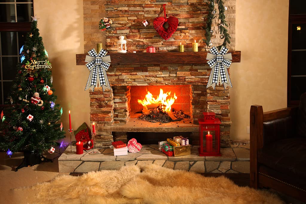 2pcs Christmas Wreath Bows - Buffalo Plaid Burlap Bows for Holiday Decor