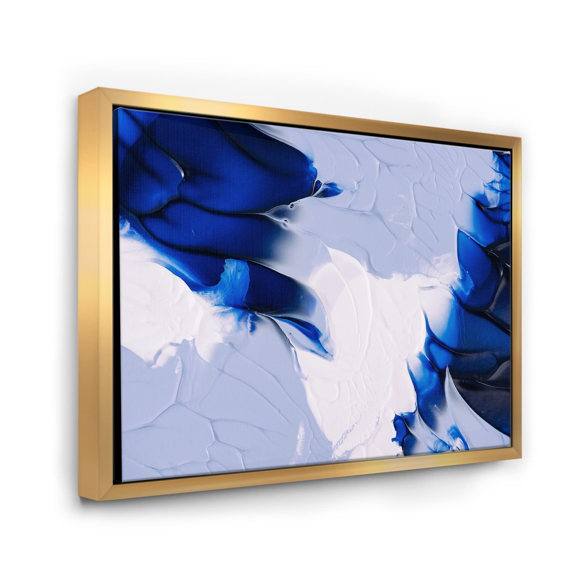 Abstract Blue Grey and White Waves Framed Canvas Wall Art Print - Modern Home Decor for Living Room, Bedroom & Office