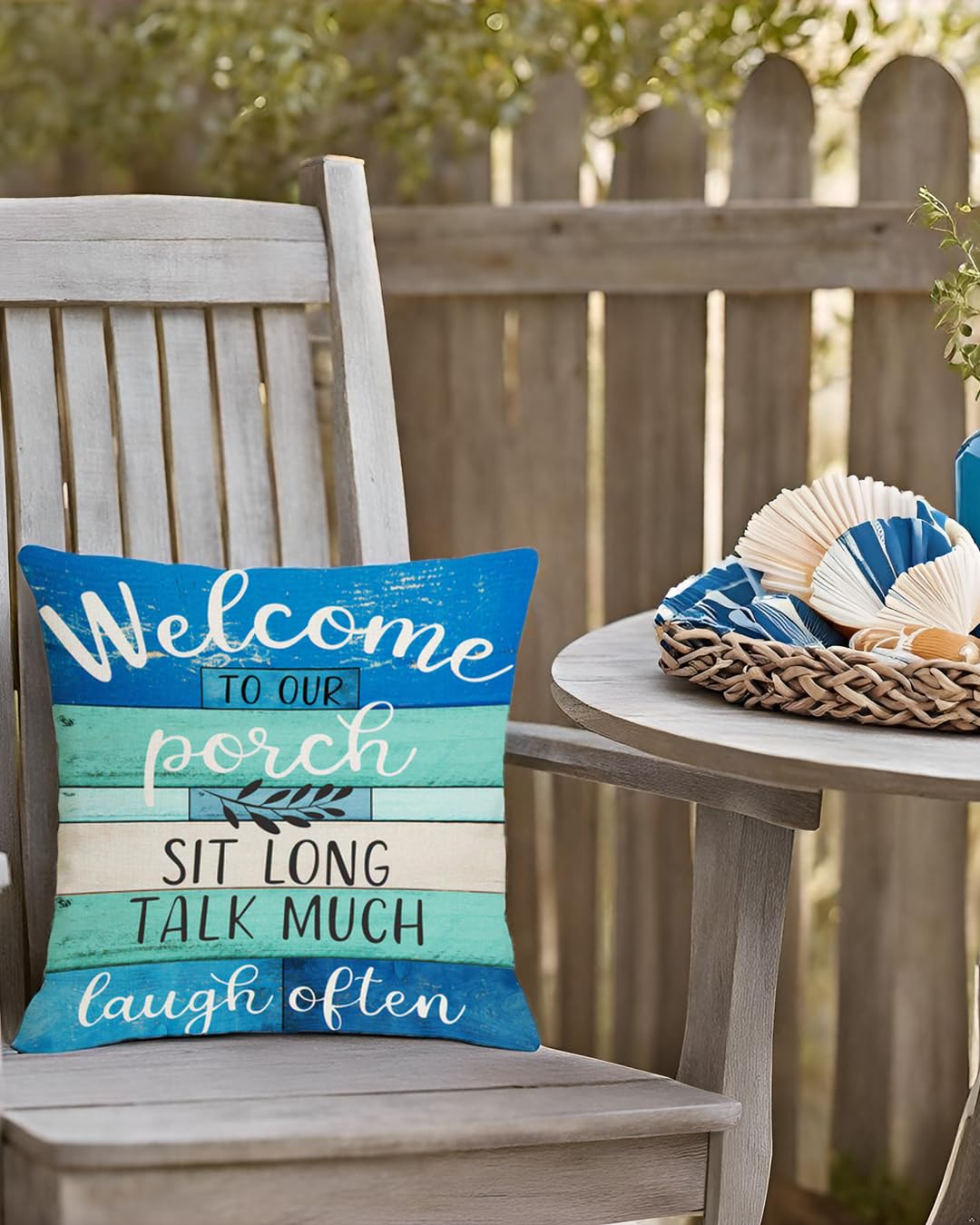 Waterproof Outdoor Pillow Covers 18x18 Inch - Turquoise Blue & Beige Woodgrain Design for Patio Furniture, Coastal Farmhouse Decor (Set of 2) | Perfect for Porch, Garden, Poolside & Outdoor Living Spaces