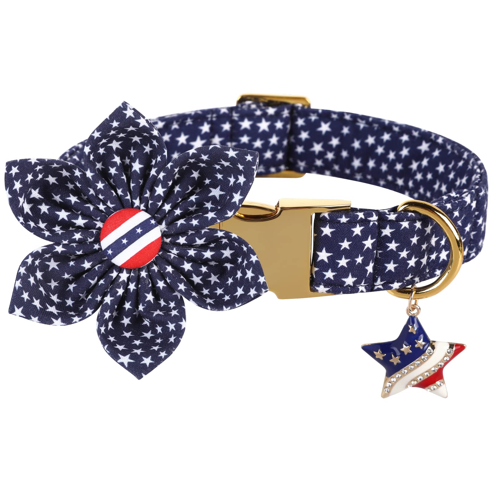 DOGWONG Patriotic American Flag Dog Collar with Flower Design - Comfortable & Durable Fourth of July, Memorial Day Pet Collar for Small, Medium & Large Dogs - Perfect for Independence Day Celebrations & Outdoor Adventures