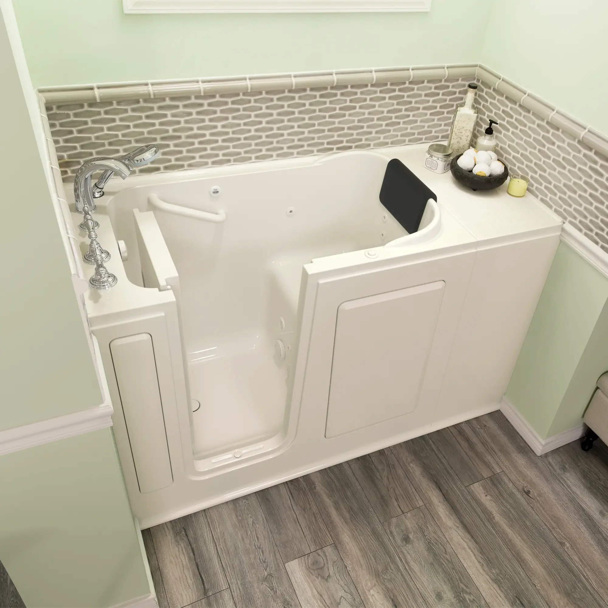 Premium 28 x 48 Inch Gelcoat Walk-in Bathtub with Whirlpool System - Left Hand Drain & Faucet - Ideal for Elderly & Mobility Support, Spa Relaxation at Home