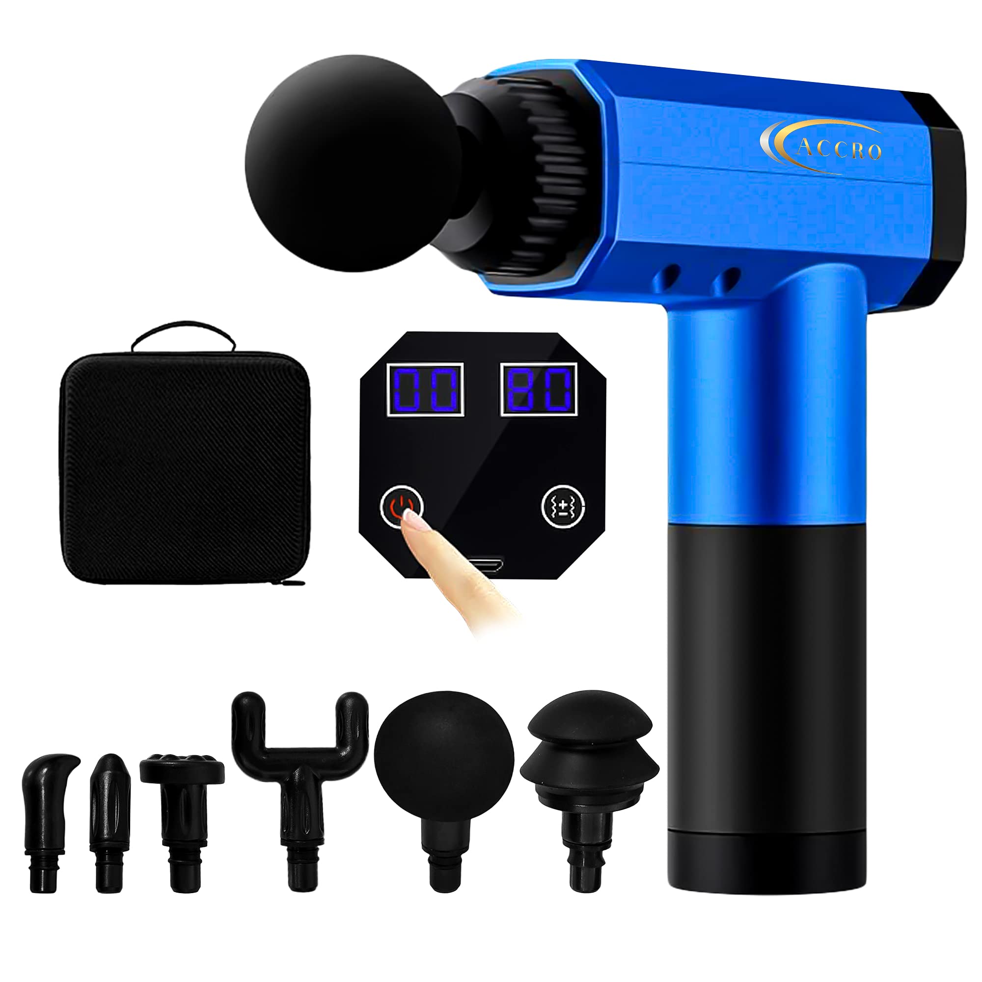 **Accro Deep Tissue Massage Gun for Athletes - 6 Attachments, Portable Handheld Muscle Massager for Pain Relief, Recovery & Relaxation - Blue (Includes Storage Bag) - Perfect for Post-Workout, Physical Therapy & Home Use**