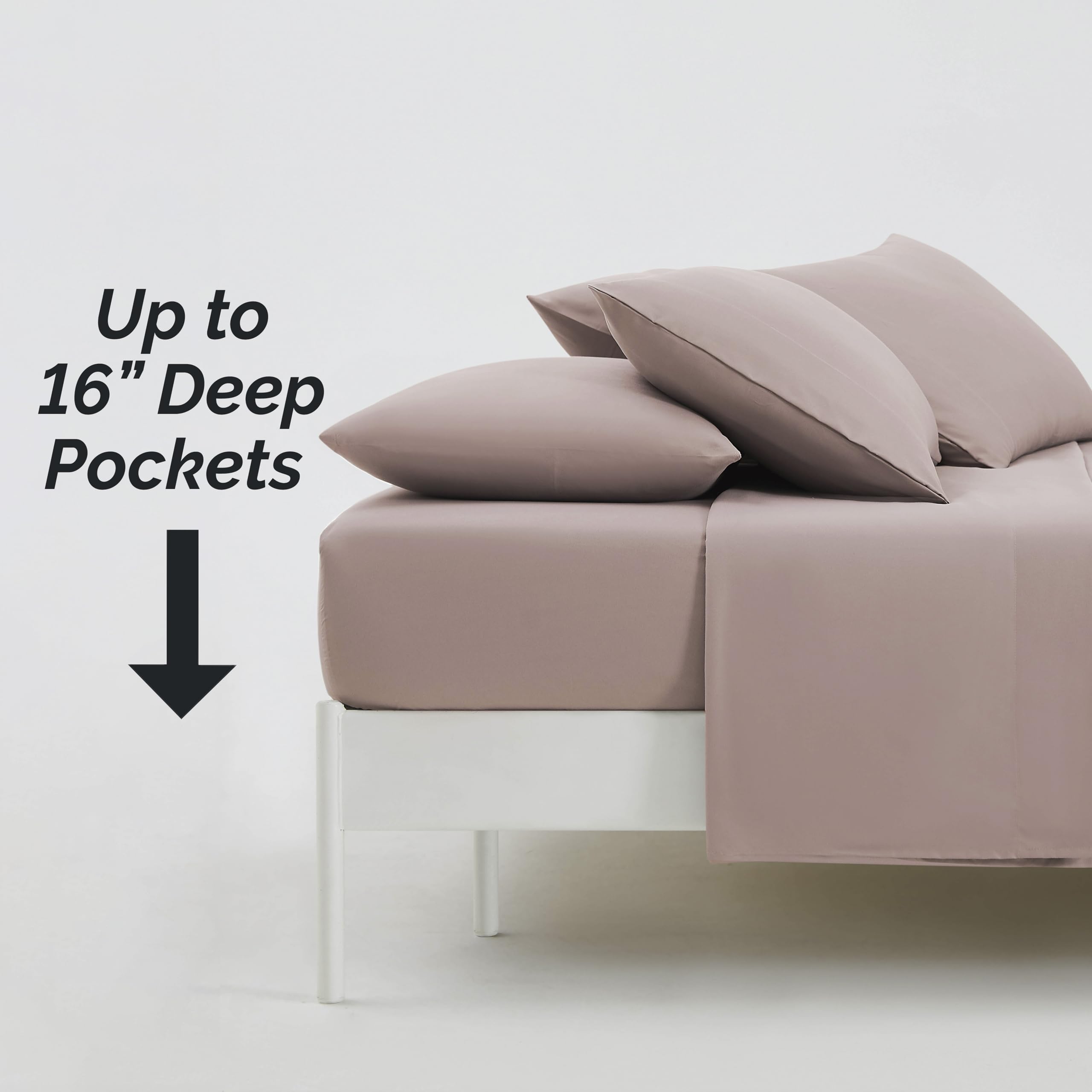 Southshore Fine Living Premium 4-Piece Deep Pocket Sheet Set - Easy Care & Shrinkage Free - Includes 1 Flat Sheet, 1 Fitted Sheet & 2 Pillowcases - Muted Mauve - Twin XL Size - Perfect for Guest Rooms, Dorms & Cozy Bedrooms