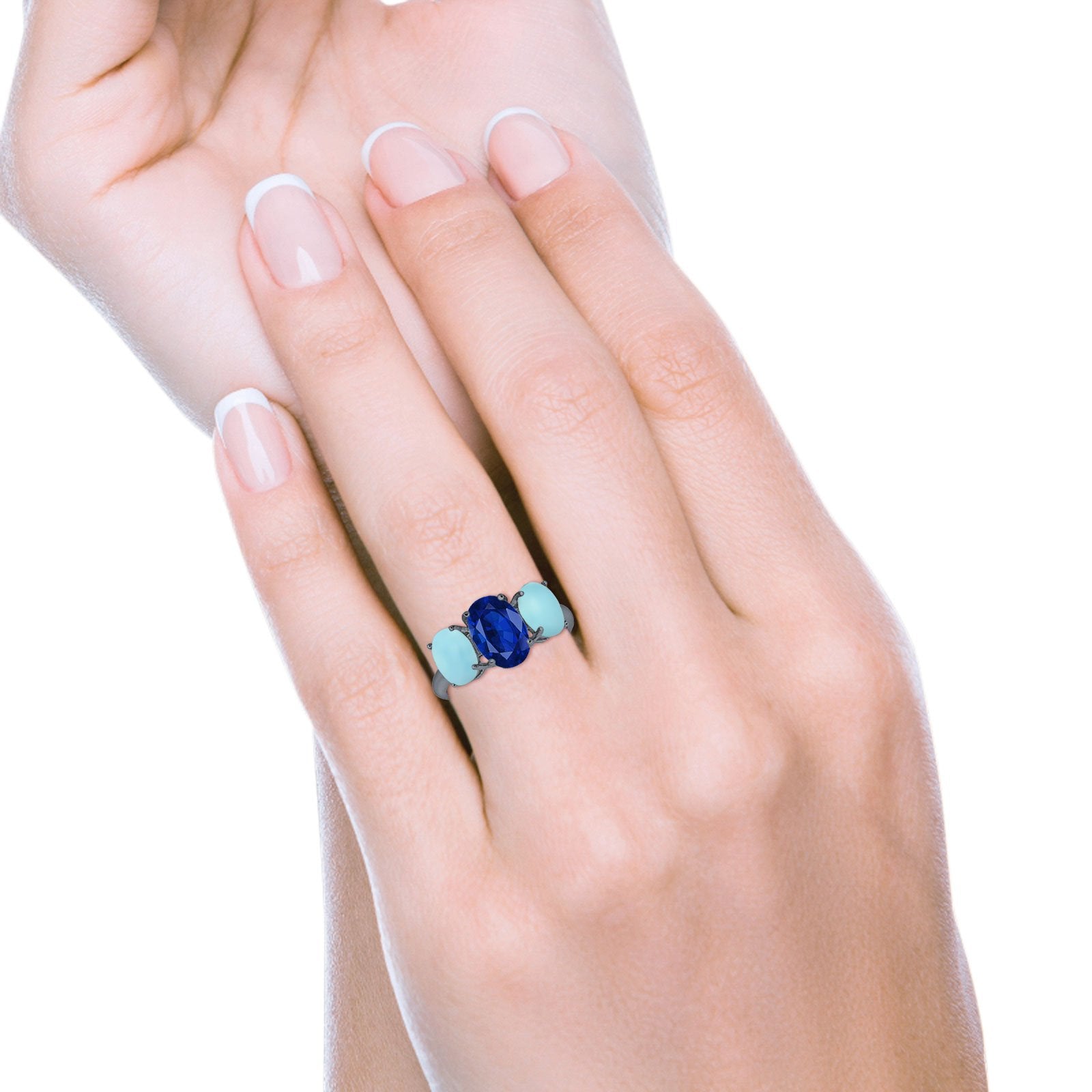3 Stone Oval Created Opal Fashion Ring - 925 Sterling Silver Jewelry for Women, Elegant Gift for Birthday, Anniversary & Special Occasions