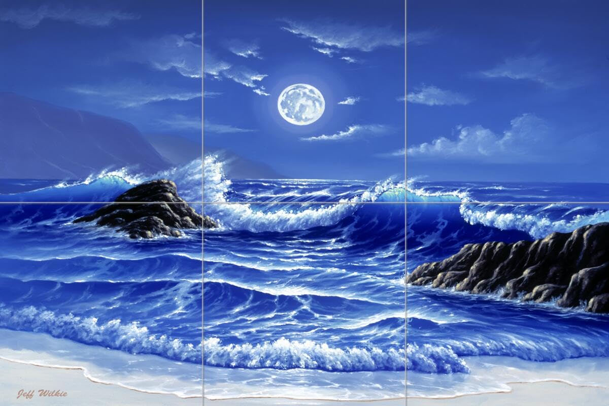 Ceramic Backsplash Tile Mural - Coastal Beach & Ocean Scene for Kitchen, Bathroom & Shower - Evening Romance Design by Jeff Wilkie - Perfect for Coastal, Nautical & Beach House Decor