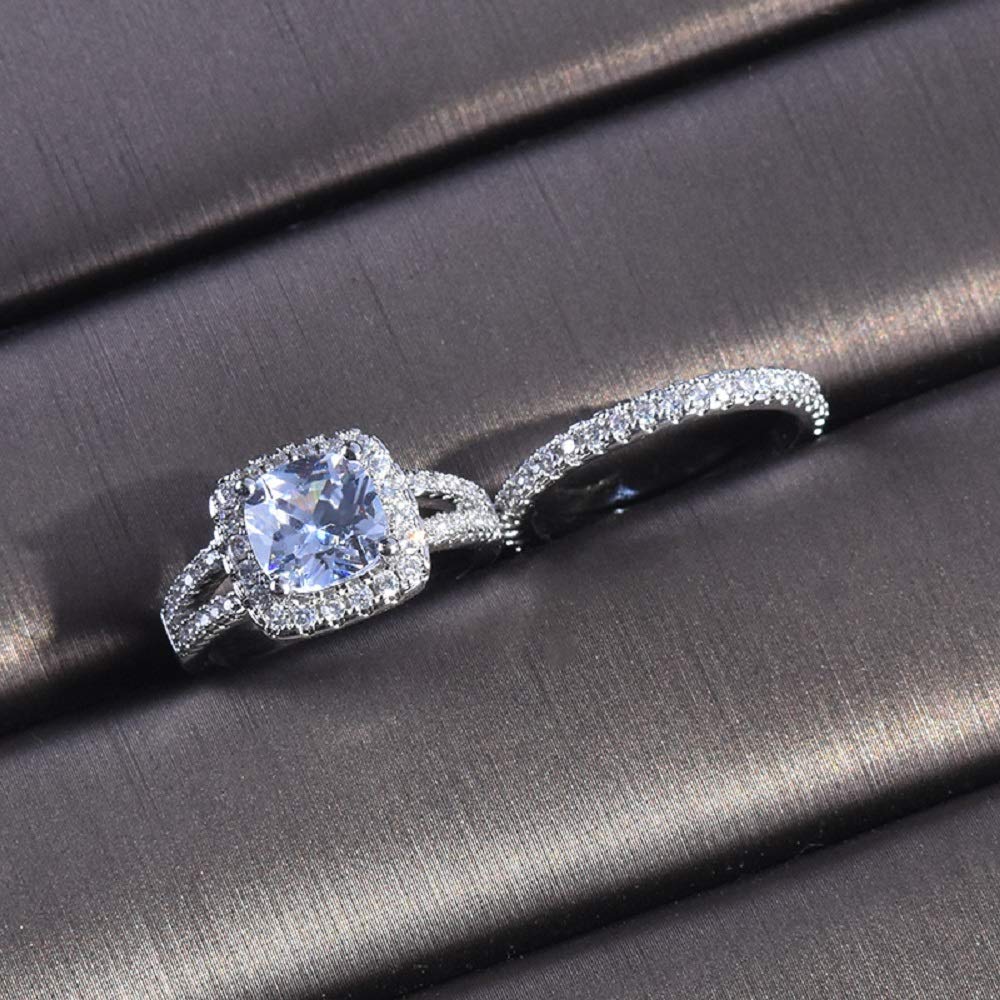 925 Sterling Silver Sparkling Full Diamond Ring - Round Cut Cubic Zirconia Engagement Ring Set for Women | Multi Row Eternity Wedding Band | Perfect for Cocktail Parties, Proposals, Anniversaries & Special Occasions