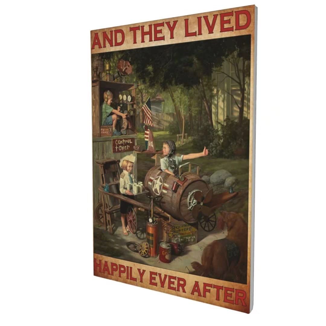 Rustic Kids and Dogs Canvas Print - Vintage Framed Wall Art 12x18 Inch - Farmhouse Decor for Living Room, Bedroom, Nursery - Perfect for Home, Office & Gift Giving