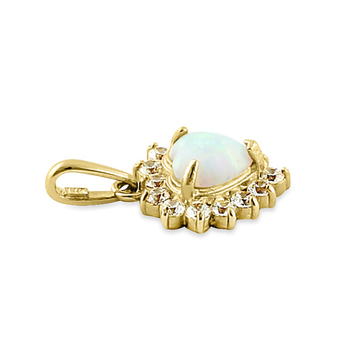 14K Yellow Gold White Opal & CZ Halo Heart Pendant Necklace - Elegant Dainty Jewelry Gift for Women, Perfect for Valentine's Day, Anniversary & Special Occasions