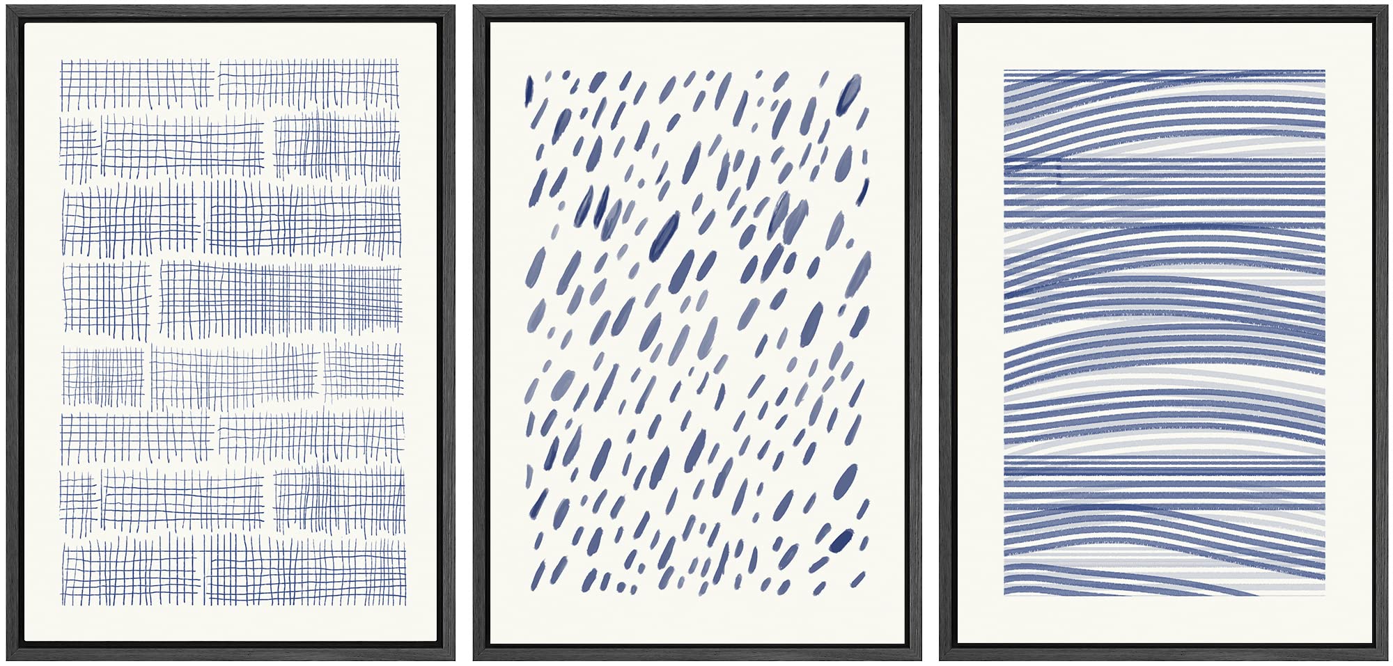Modern Geometric Blue & White Watercolor Abstract Wall Art Prints Set - 16