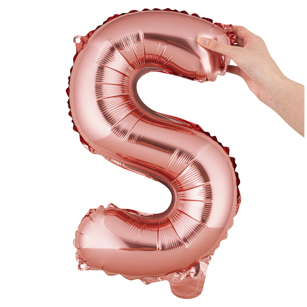 Balloonify Rose Gold Mylar Letter S Balloon - 16 Inch Large Foil Alphabet Balloon for Birthday Party Decorations, Wedding, Baby Shower & Anniversary Celebrations (1 Count Box)
