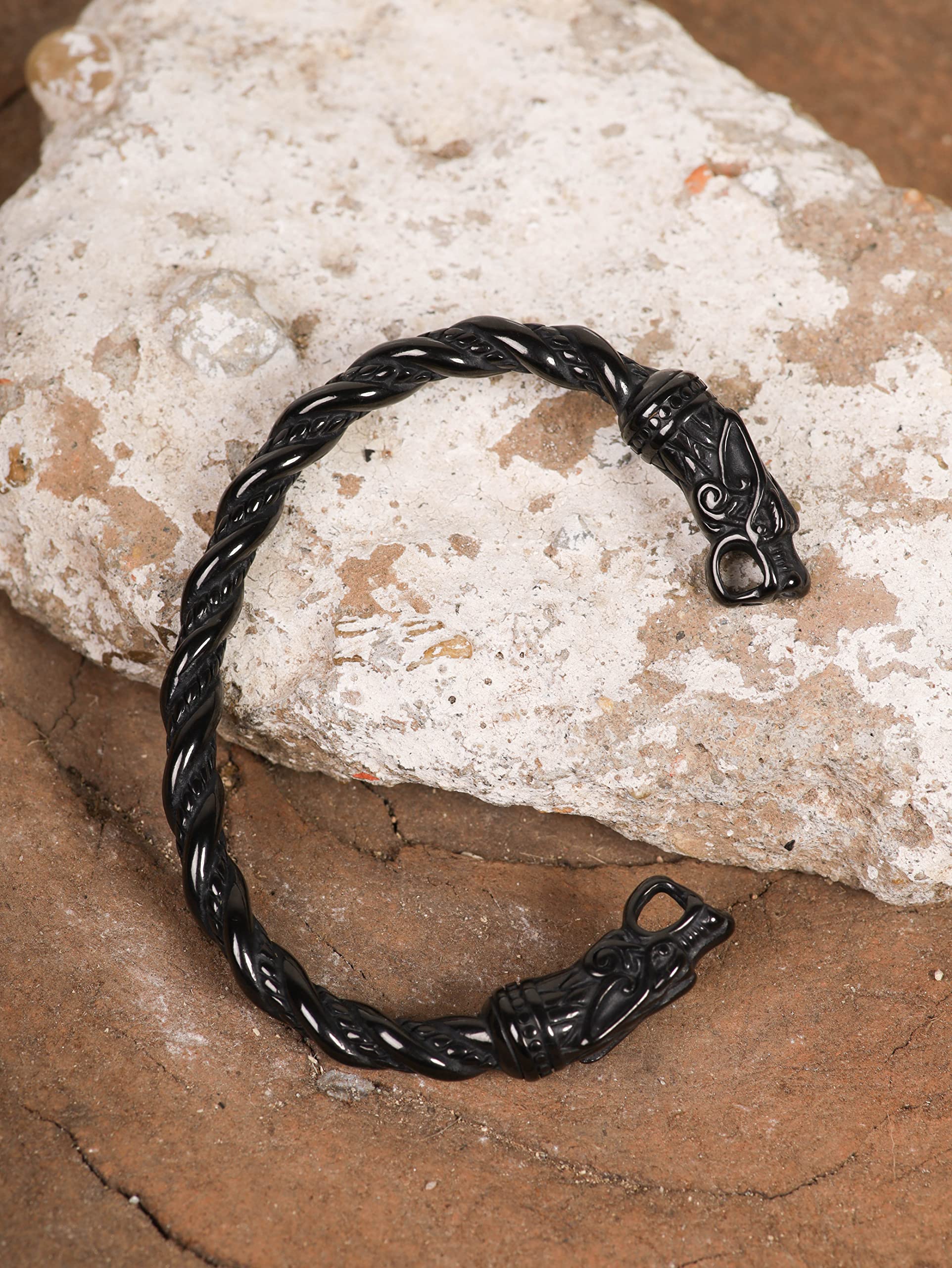 HAQUIL Stainless Steel Viking Twisted Cuff Bracelet for Men - Norse Warrior Arm Ring - Durable Viking Jewelry Gift - Perfect for Medieval Reenactments, Cosplay & Viking Style Outfits
