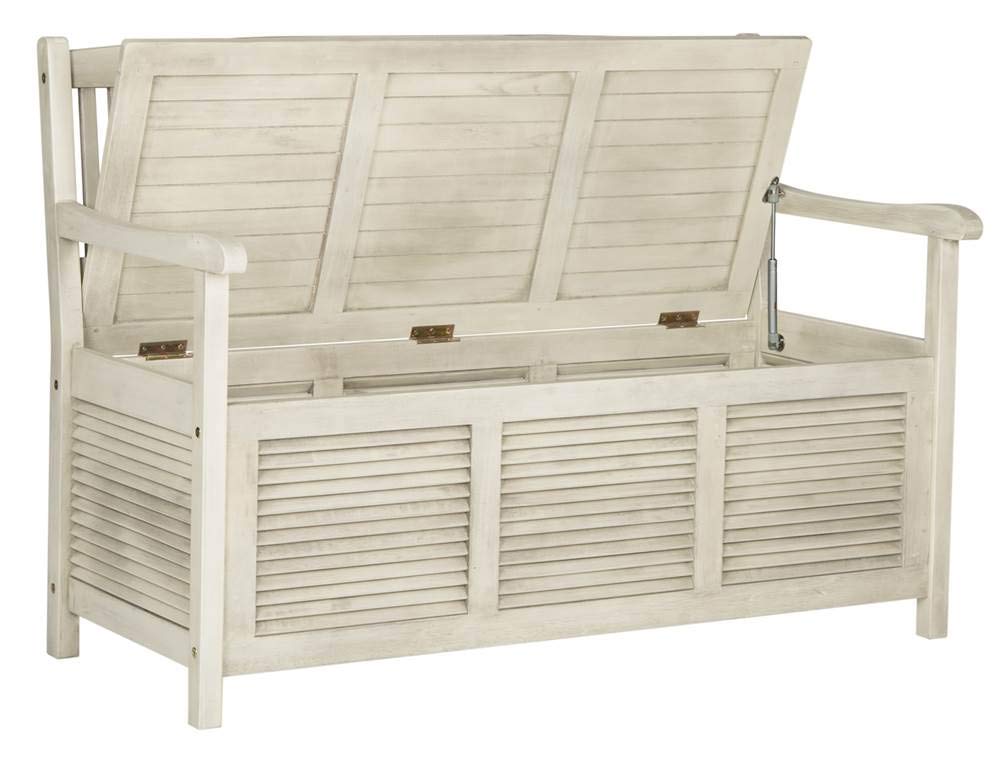 SAFAVIEH Outdoor Collection Brisbane Grey Storage Bench - Weatherproof Patio Furniture with Cushion Seat for Garden, Deck, and Porch
