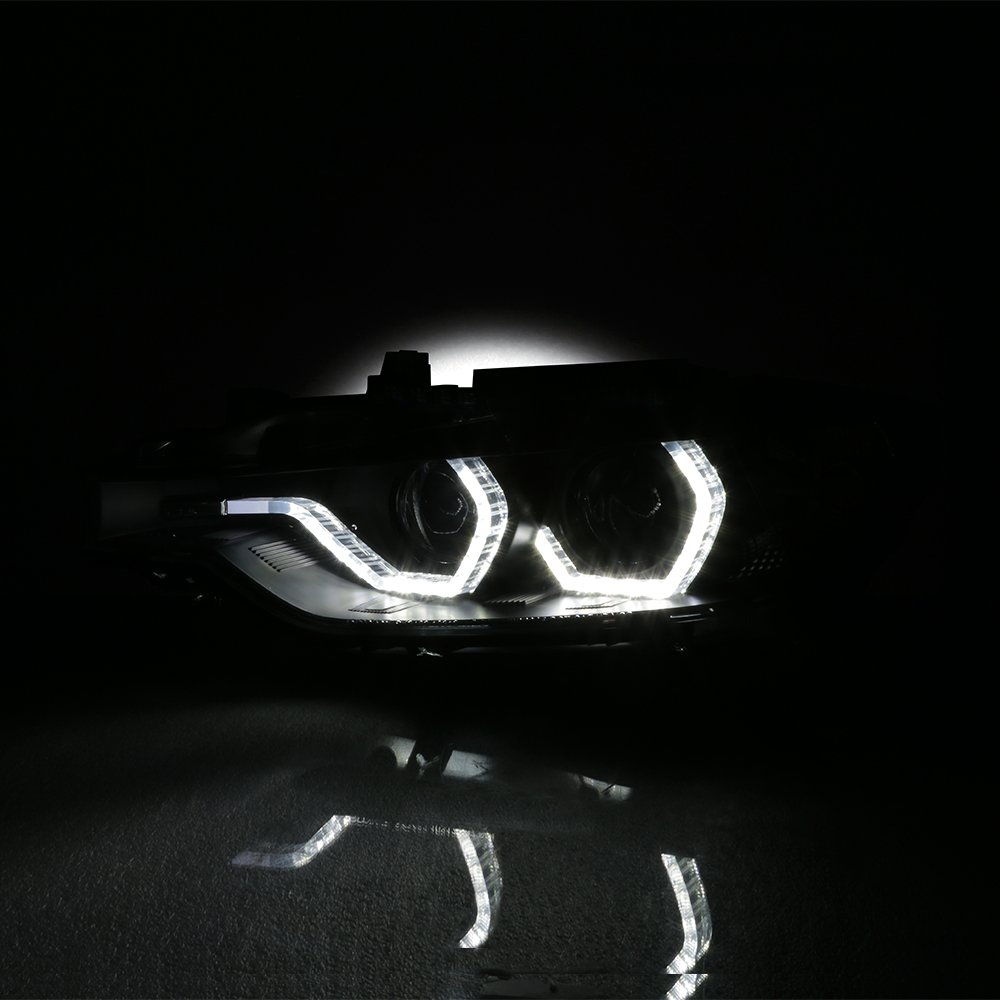 AKKON LED Projector Headlights for BMW F30 3-Series Sedan (2012-2018) - Black Bezel Dual U-Halo Ring Replacement Headlights - Upgrade Your Night Driving Experience