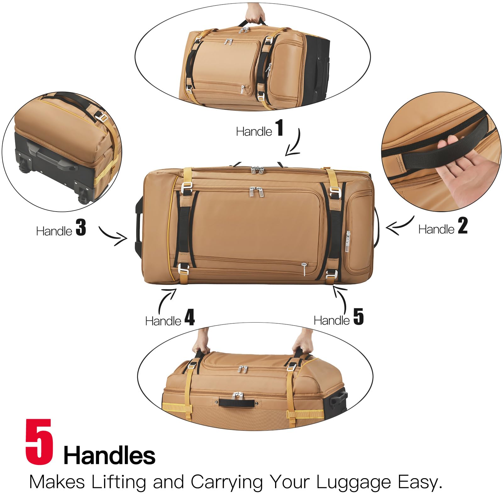 100L Large Rolling Duffle Bag with Wheels - Heavy-Duty Expandable Travel Luggage with 5 Handles & Compression Straps | Perfect for Long Trips, Gym Gear, Camping Equipment & Sports Gear Storage